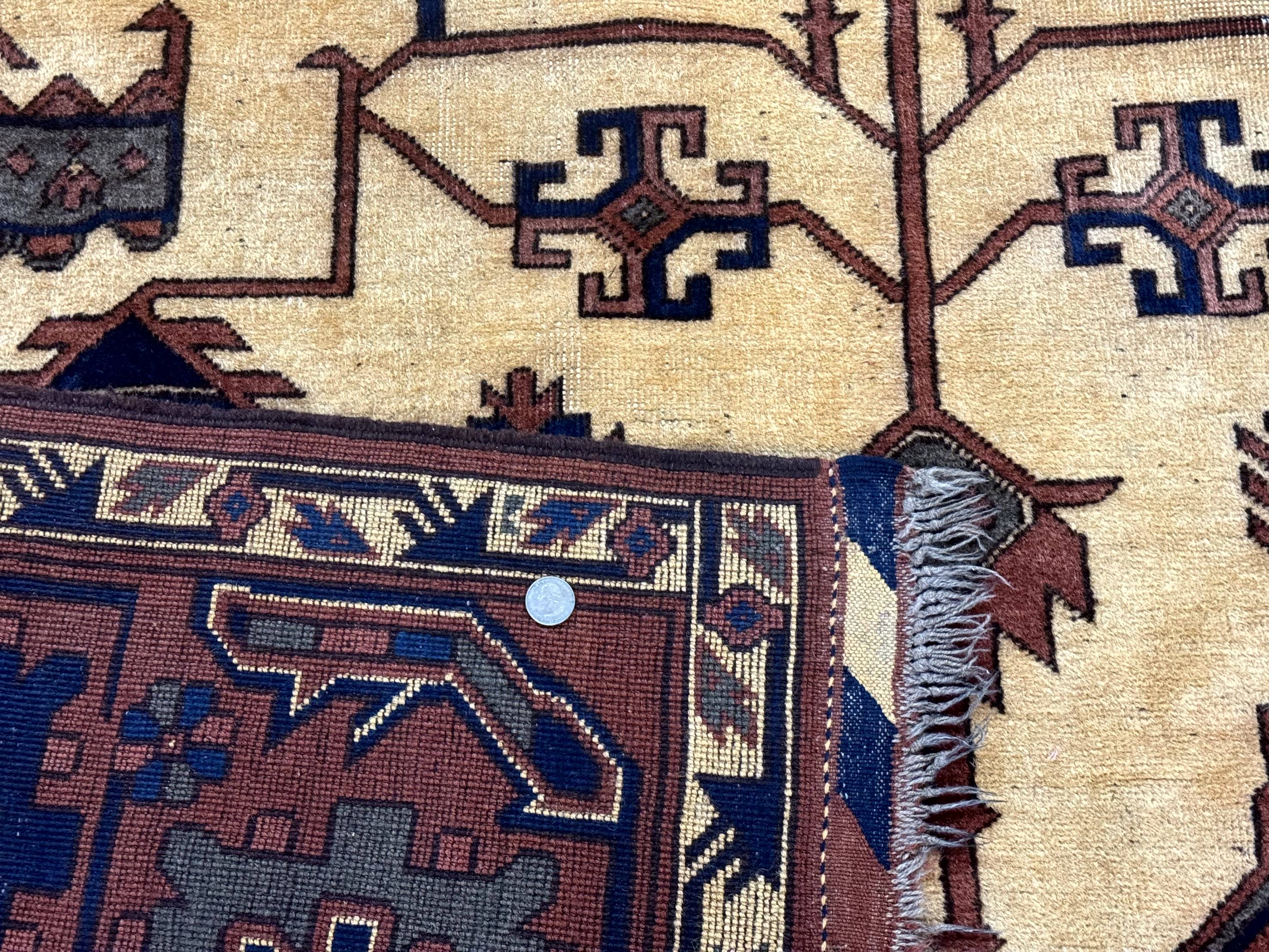 Afghan Heriz Rug 9x12, Tribal Geometric Serapi Carpet, Rust Cream and Navy, Wool on Wool - Jewel Rugs