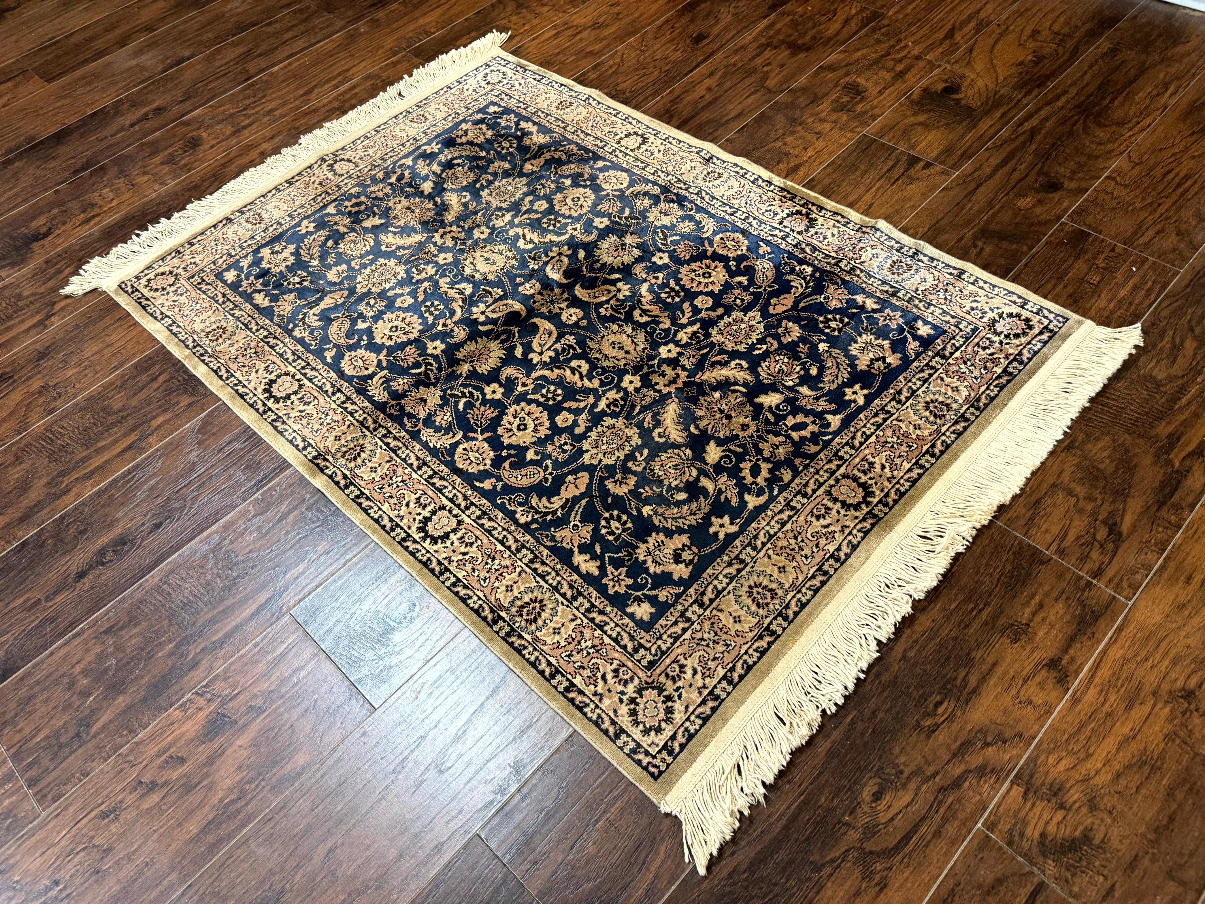 Vintage Art Silk Rug 3x4, Traditional Oriental Persian Design Rug, Belgium Power Loomed Rug, Navy Blue - Jewel Rugs
