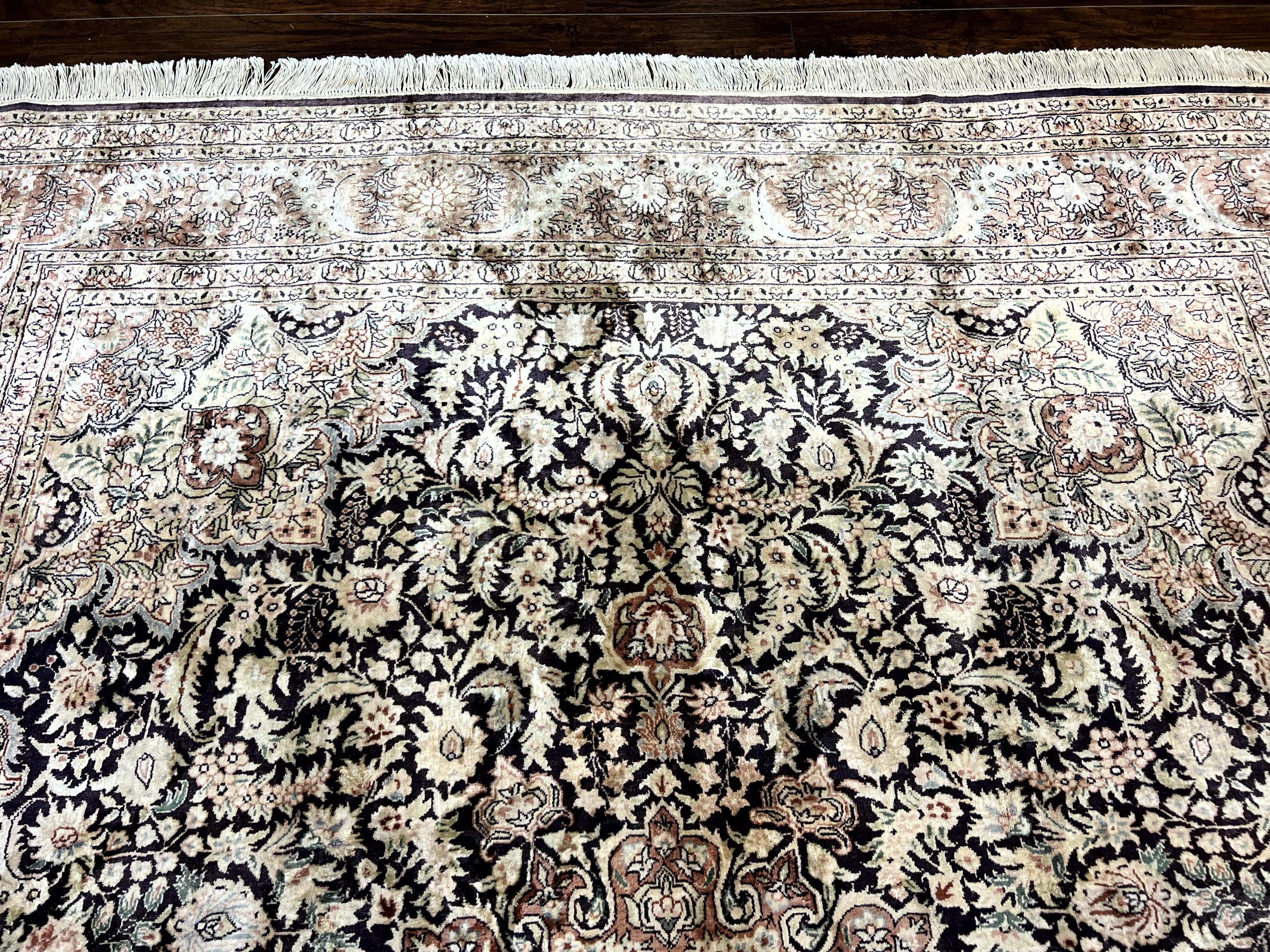 Silk Indian Kashmiri Rug 8x10, Floral Medallion, Indo Persian Carpet, Handmade Vintage Silk Rug - Jewel Rugs