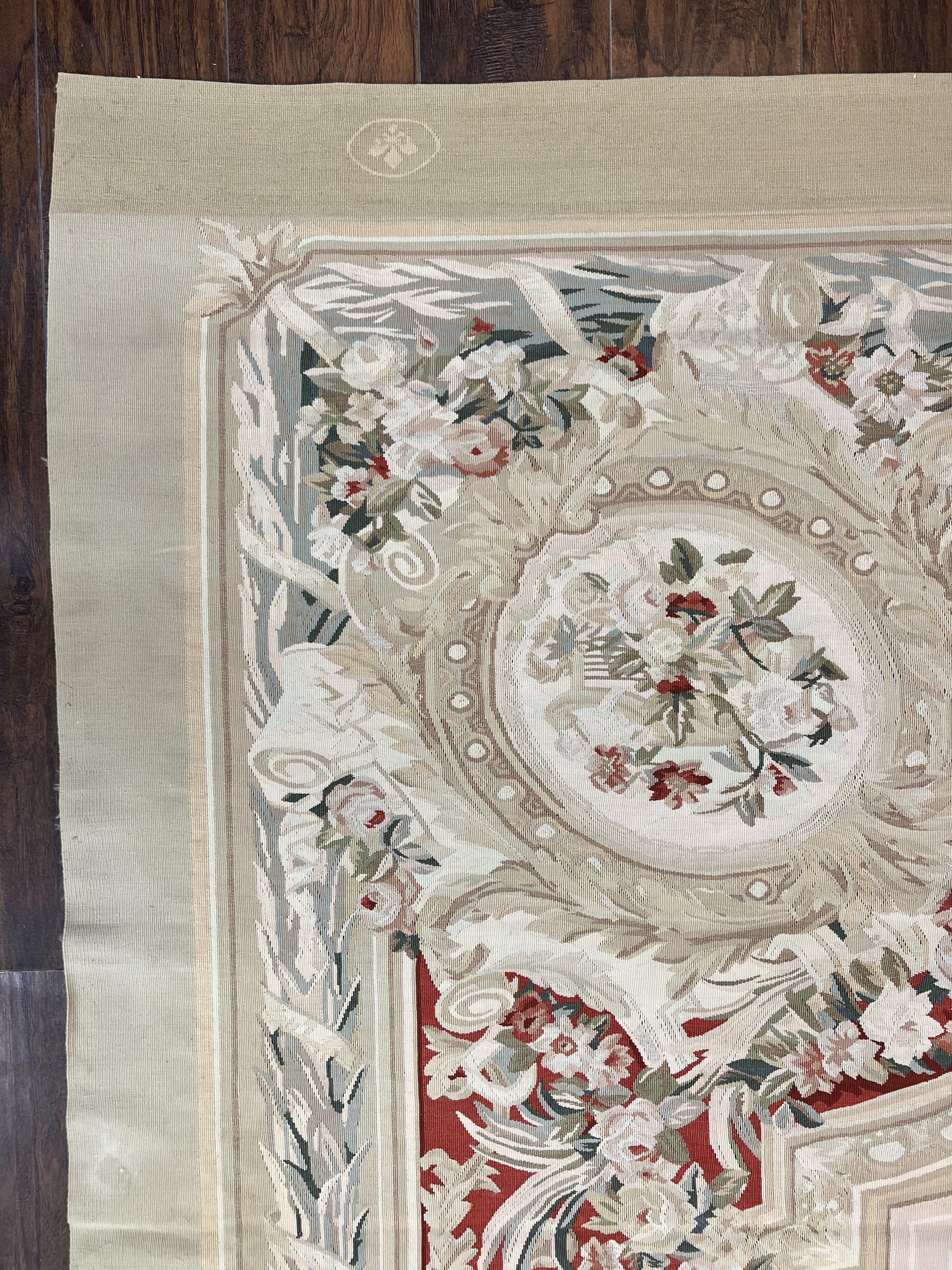 Large Aubusson Rug 11x17, Wool Handmade Vintage Carpet, Ivory Beige, French European Elegant Design, Palace Size Rug - Jewel Rugs