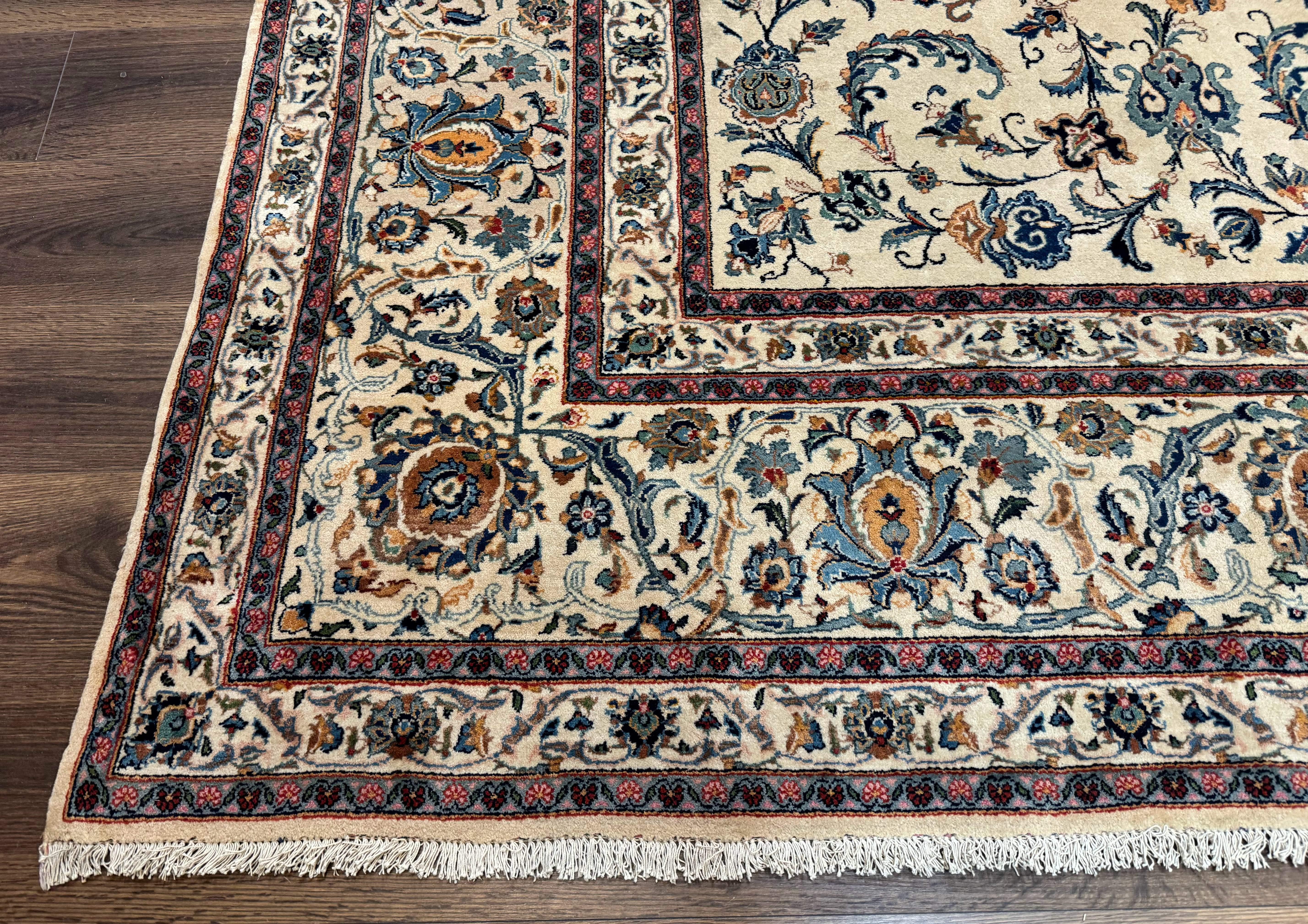 Persian Kashan Rug 10x14, Bone - Beige and Blue, Allover Pattern, Traditional Persian Carpet, Fine 260 KPSI - Jewel Rugs