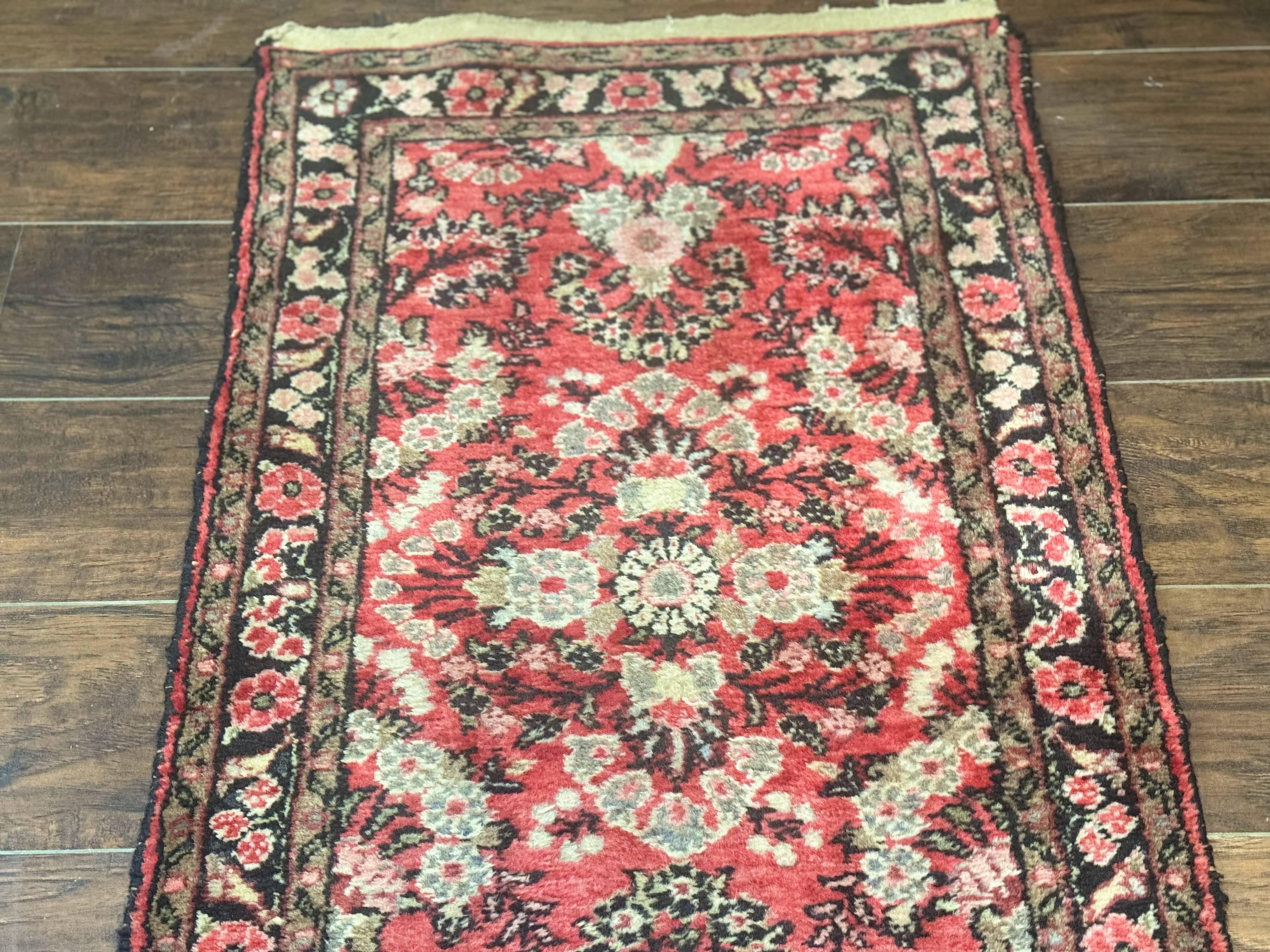 Persian Hamadan Runner Rug 2 x 13.6 – Red Floral Wool Hallway Carpet - Jewel Rugs