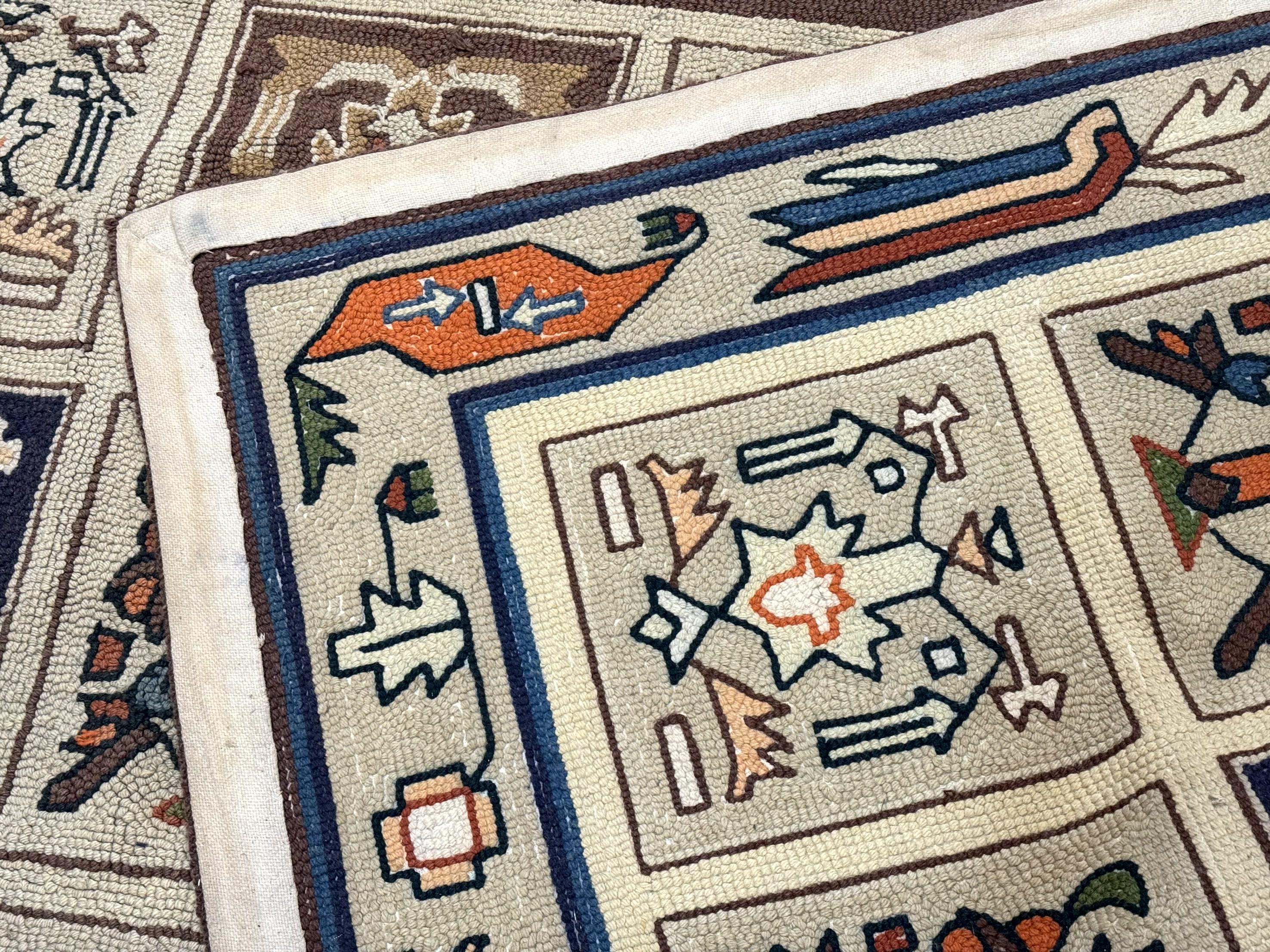 Hooked Rug 8x11, Vintage, American Vintage Hand Hooked Area Rug, Multicolor Panel, Rare - Jewel Rugs