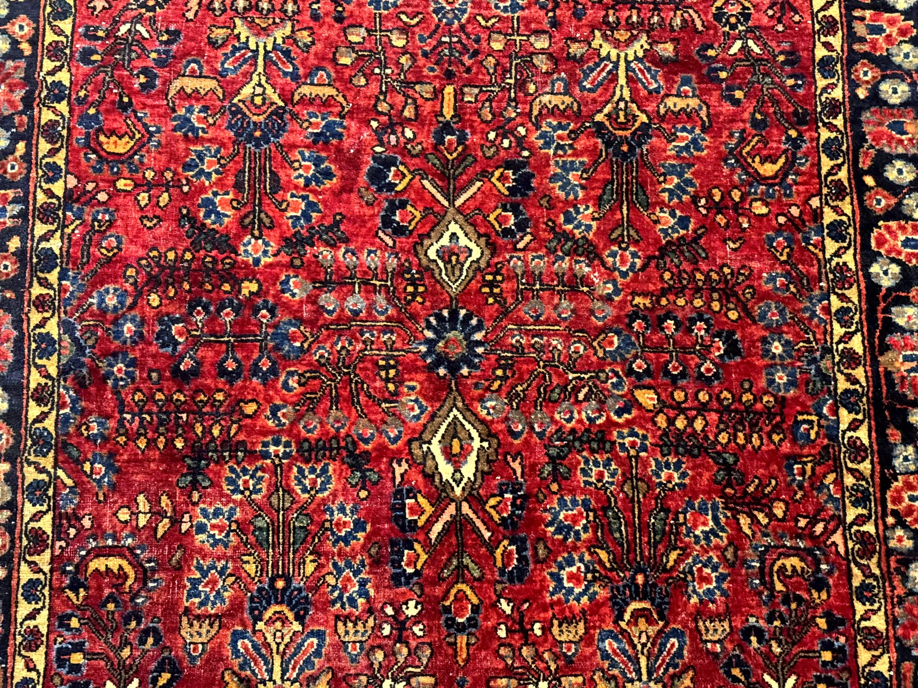 Antique Persian Sarouk Rug 3x4, Red, Floral, 1920s Wool Rug - Jewel Rugs