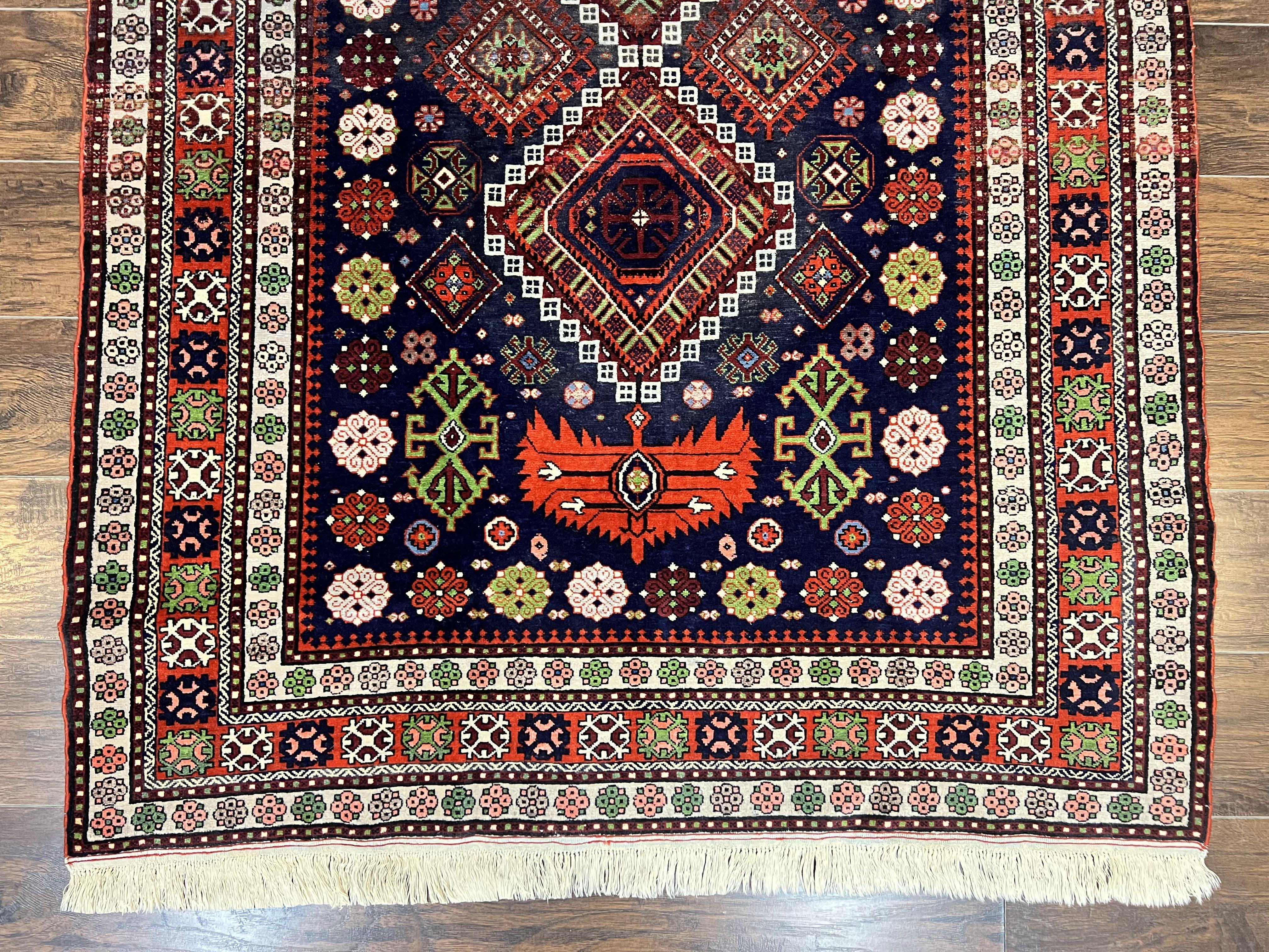 Persian Afshar Tribal Rug 5x6, Geometric Pattern, Navy Blue Multicolor Antique Vintage Persian Carpet, Hand Knotted Handmade Wool Rug - Jewel Rugs
