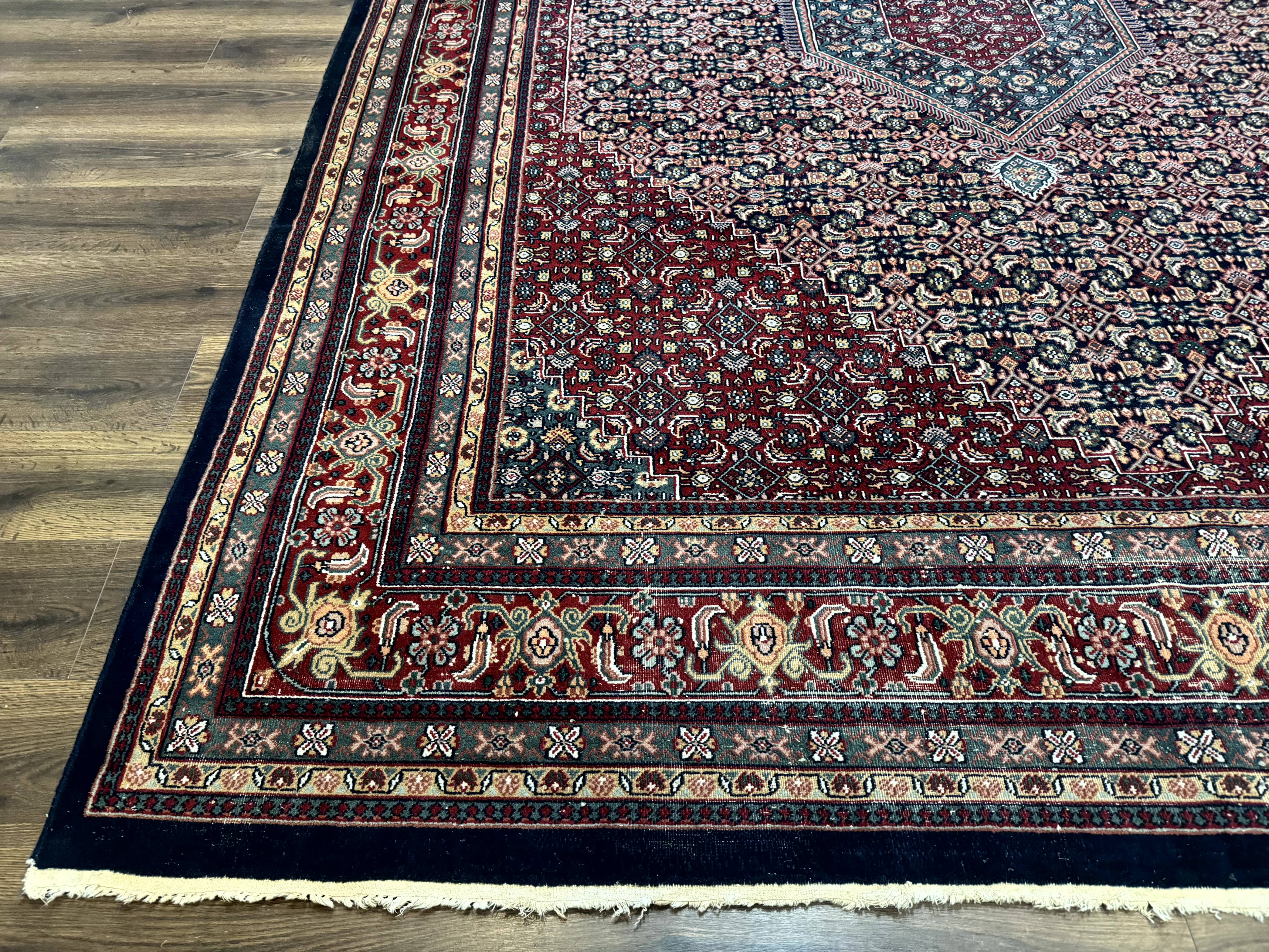 Indo Persian Bidjar Rug 9x12 Wool Handmade Carpet Dark Blue - Jewel Rugs