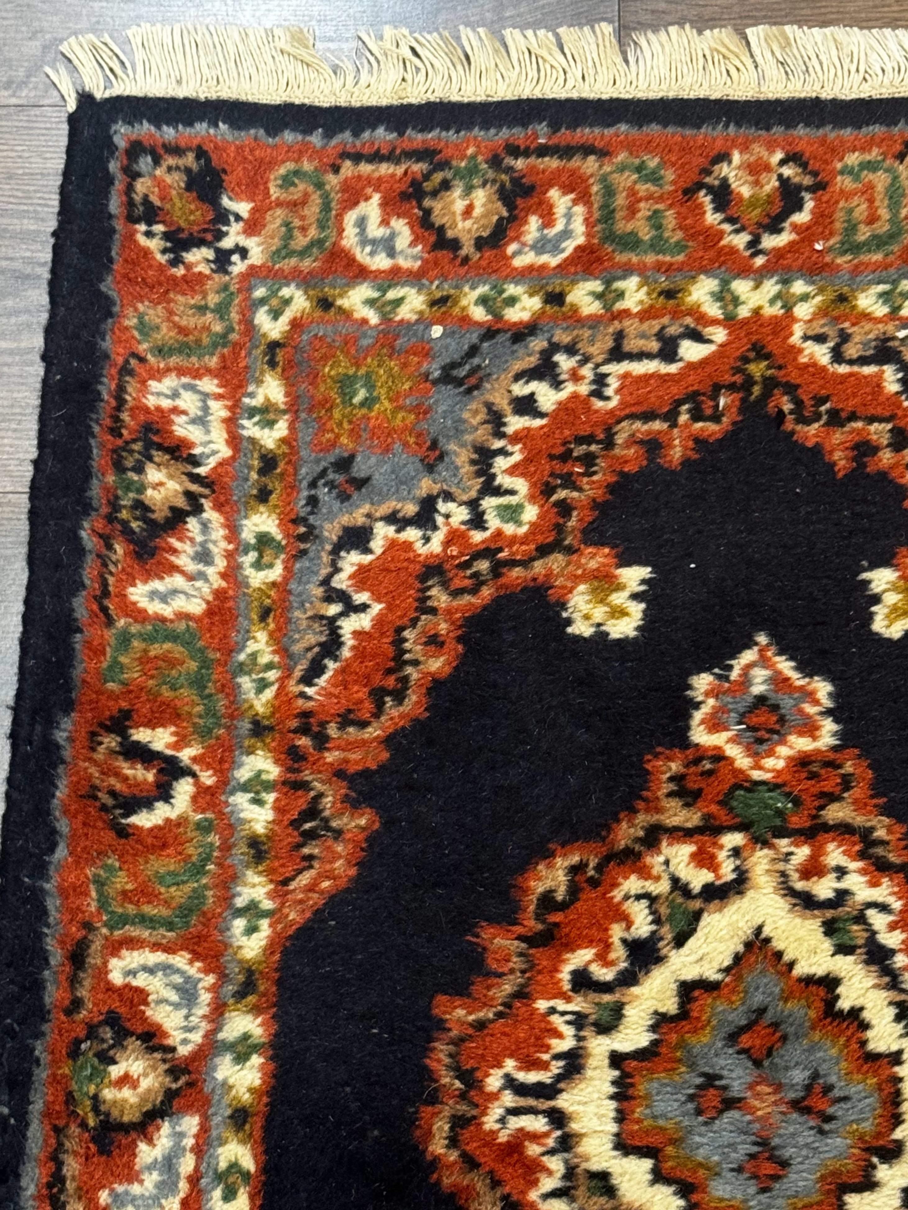 Small Indo Persian Rug 2x3, Navy Blue & Terracotta, Wool, Handmade - Jewel Rugs