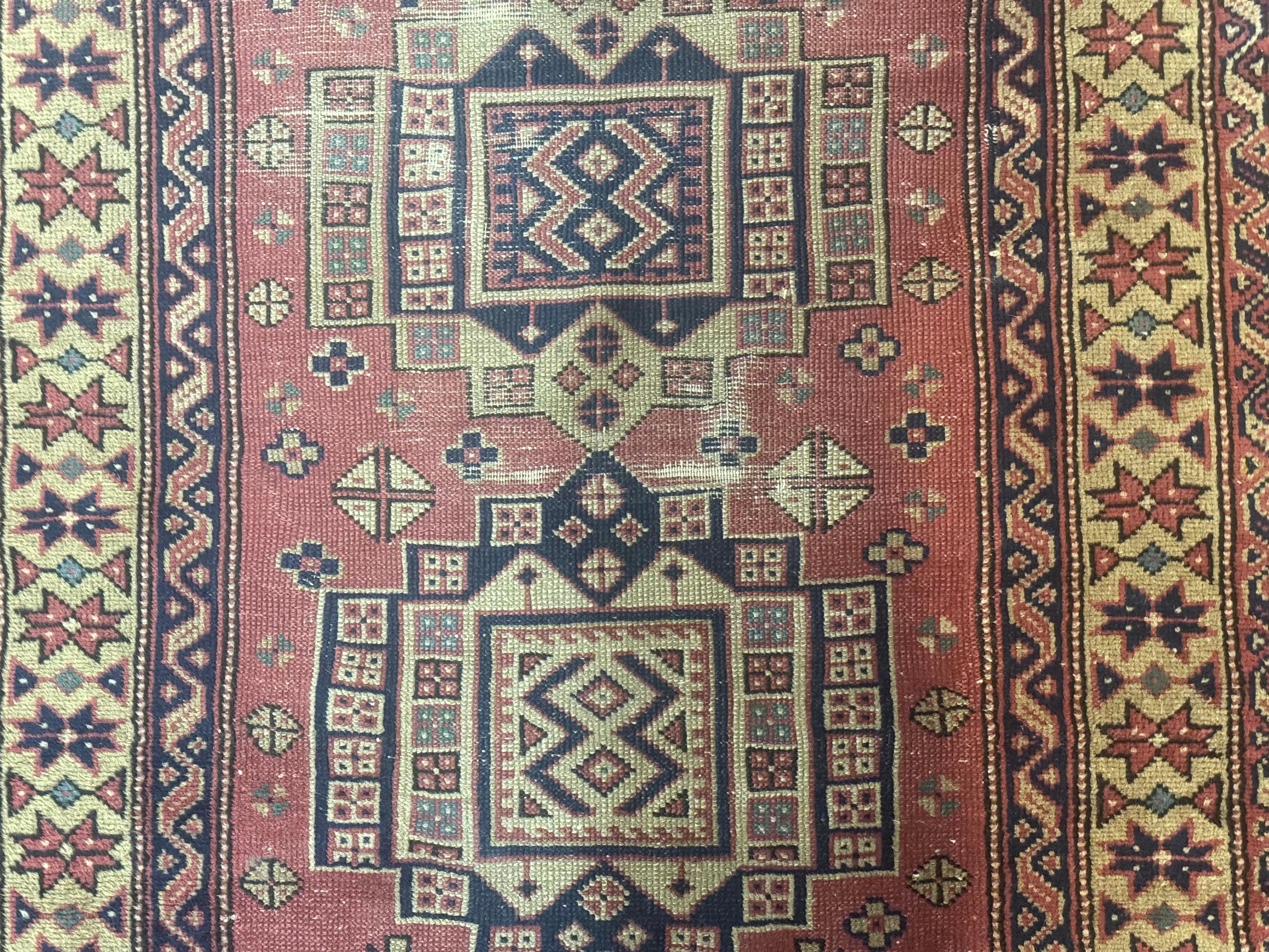 Antique Turkish Sparta Rug 3x6, Geometric Caucasian Kazak Pattern, Handmade - Jewel Rugs
