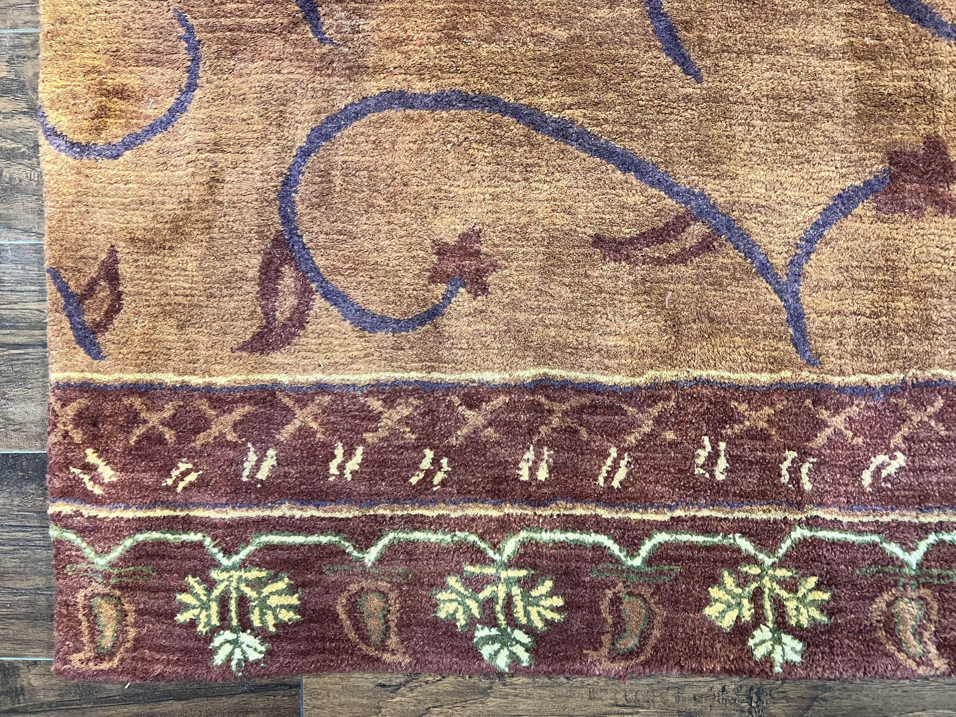 Pottery Barn Rug 5x8, Vintage Hand Tufted Carpet, Wool and Silk, Rust & Maroon - Jewel Rugs