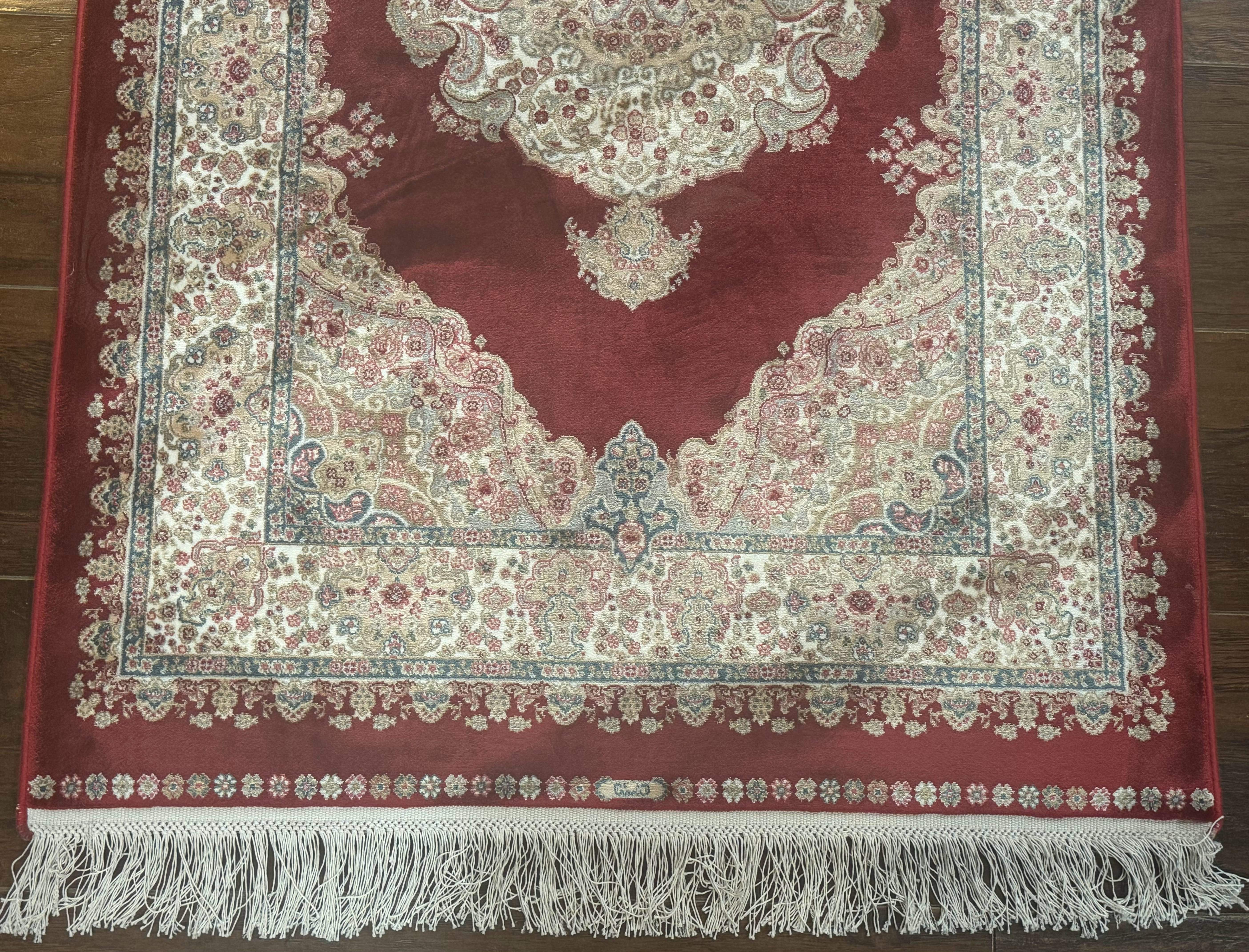 Turkish Silk Rug 2.6 x 4, Medallion, Dark Red, Fine, Bamboo Silk - Jewel Rugs