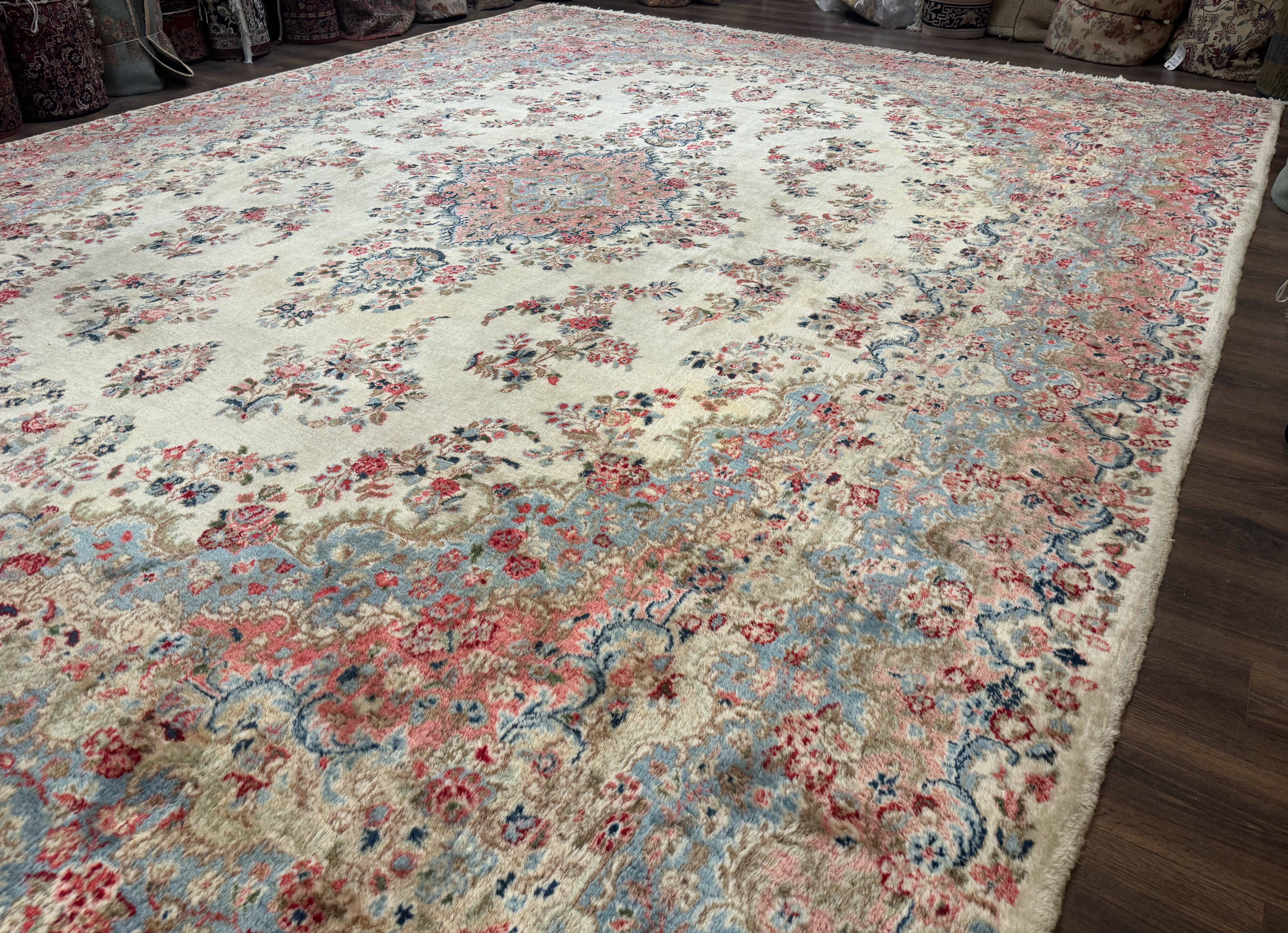 Palace Size Persian Kerman Rug 12x15, Floral, Semi Antique, Hand Knotted Wool Carpet - Jewel Rugs
