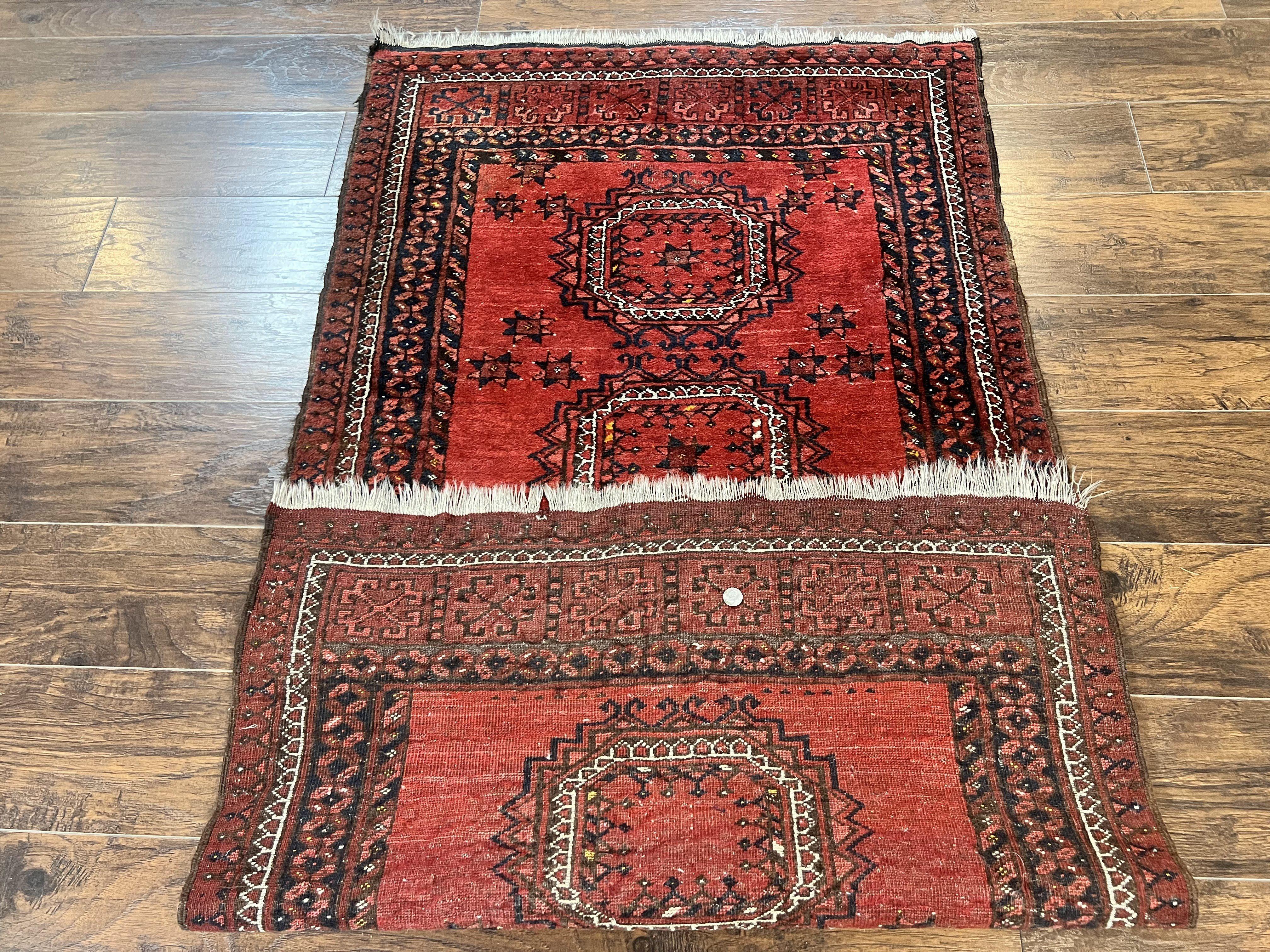 Afghan Rug 3x6, Semi Antique Vintage Oriental Carpet, Wool Handmade Red Rug, Tribal Rug, Afghan Beshir Rug - Jewel Rugs