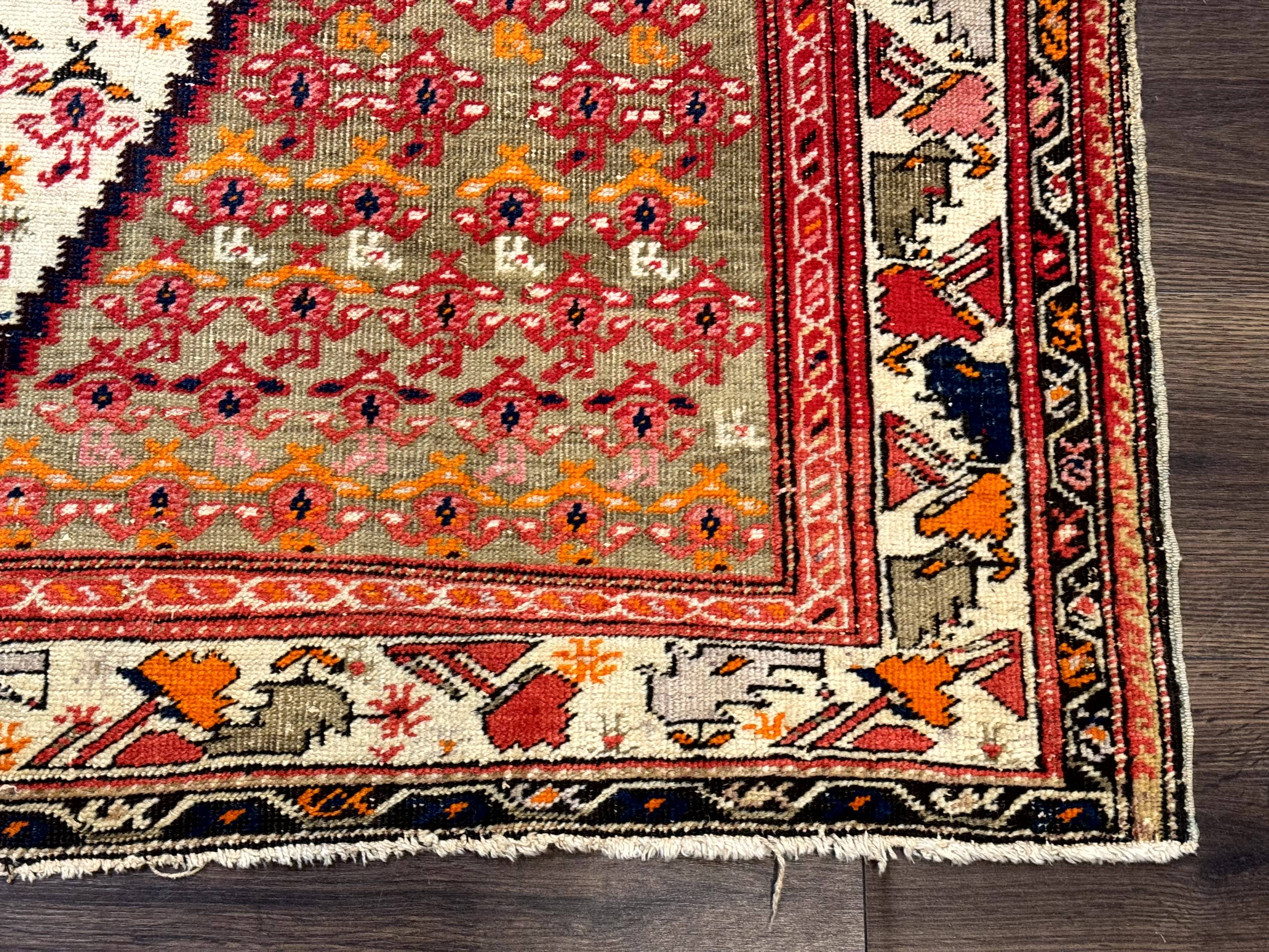 Antique Persian Malayer Rug 4x7, Tribal Senneh Carpet, Geometric, Diamond Design - Jewel Rugs