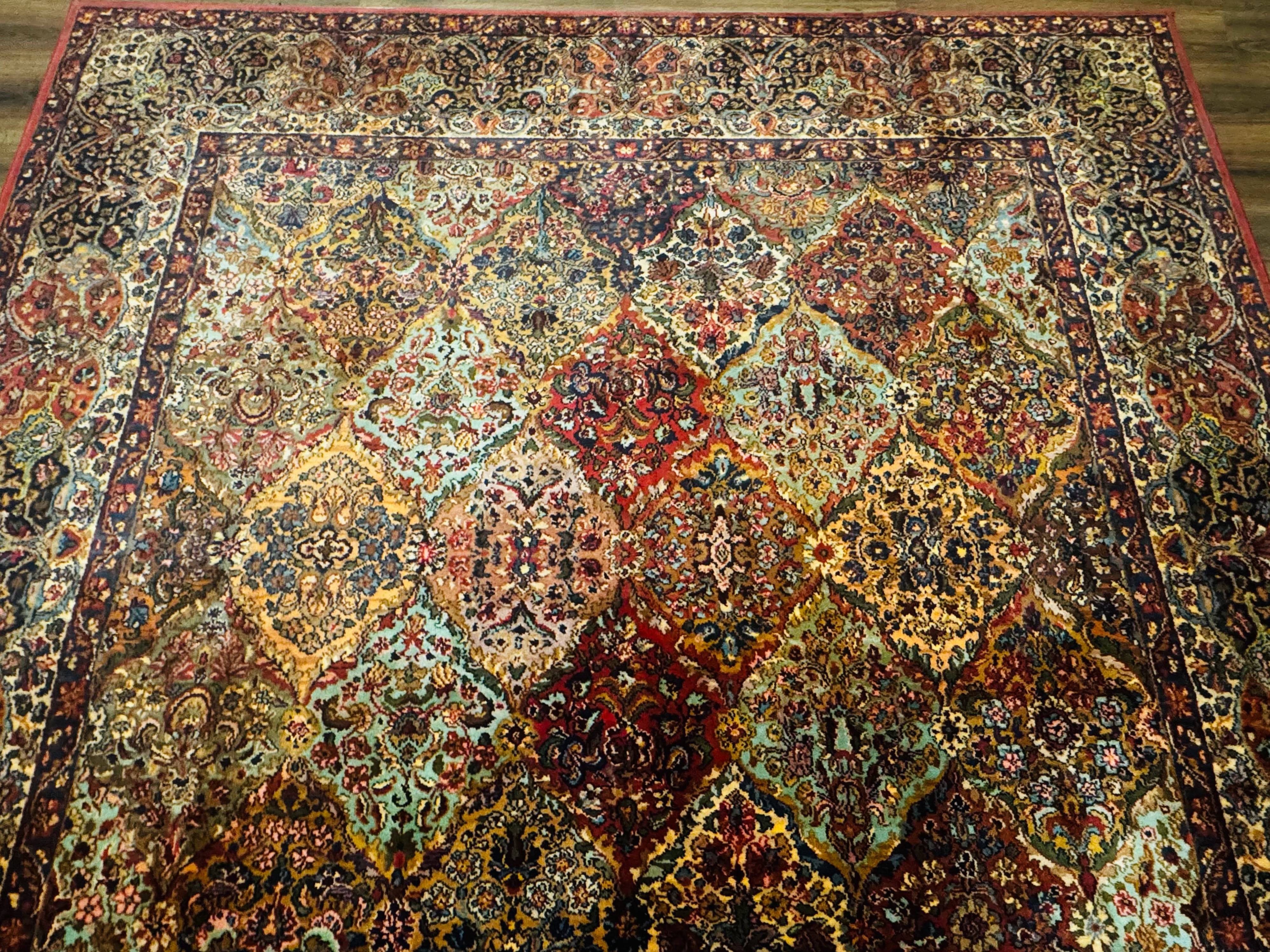 Square Karastan Multicolor Panel Kirman Rug #717, Rare Size 8.8 x 8.8, Original 700 Series, Wool - Jewel Rugs