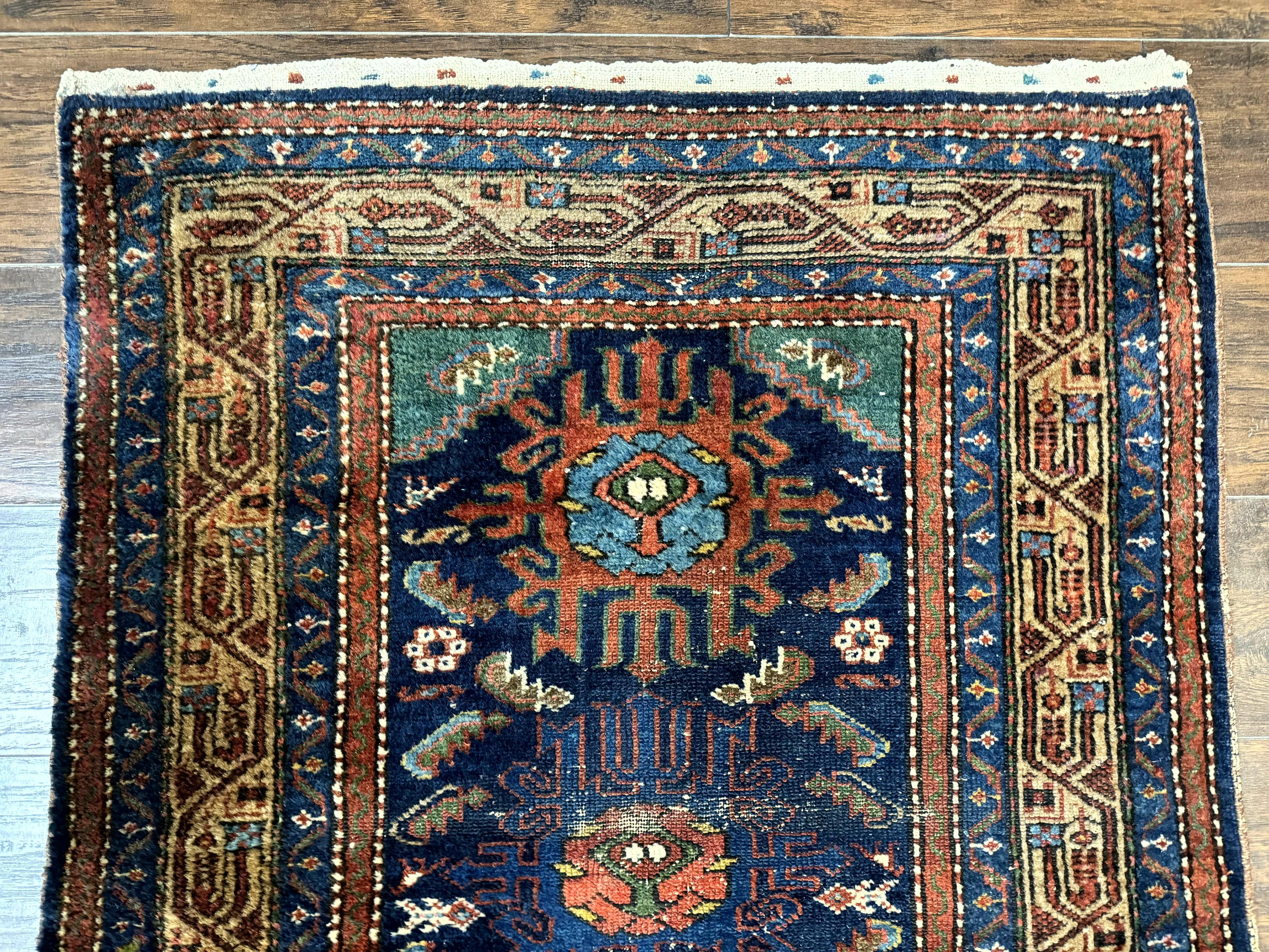 Antique Persian Sarab Runner 3x17, Blue Persian Runner Rug, Long Handmade Wool Carpet for Hallway, Rare, Tribal - Jewel Rugs