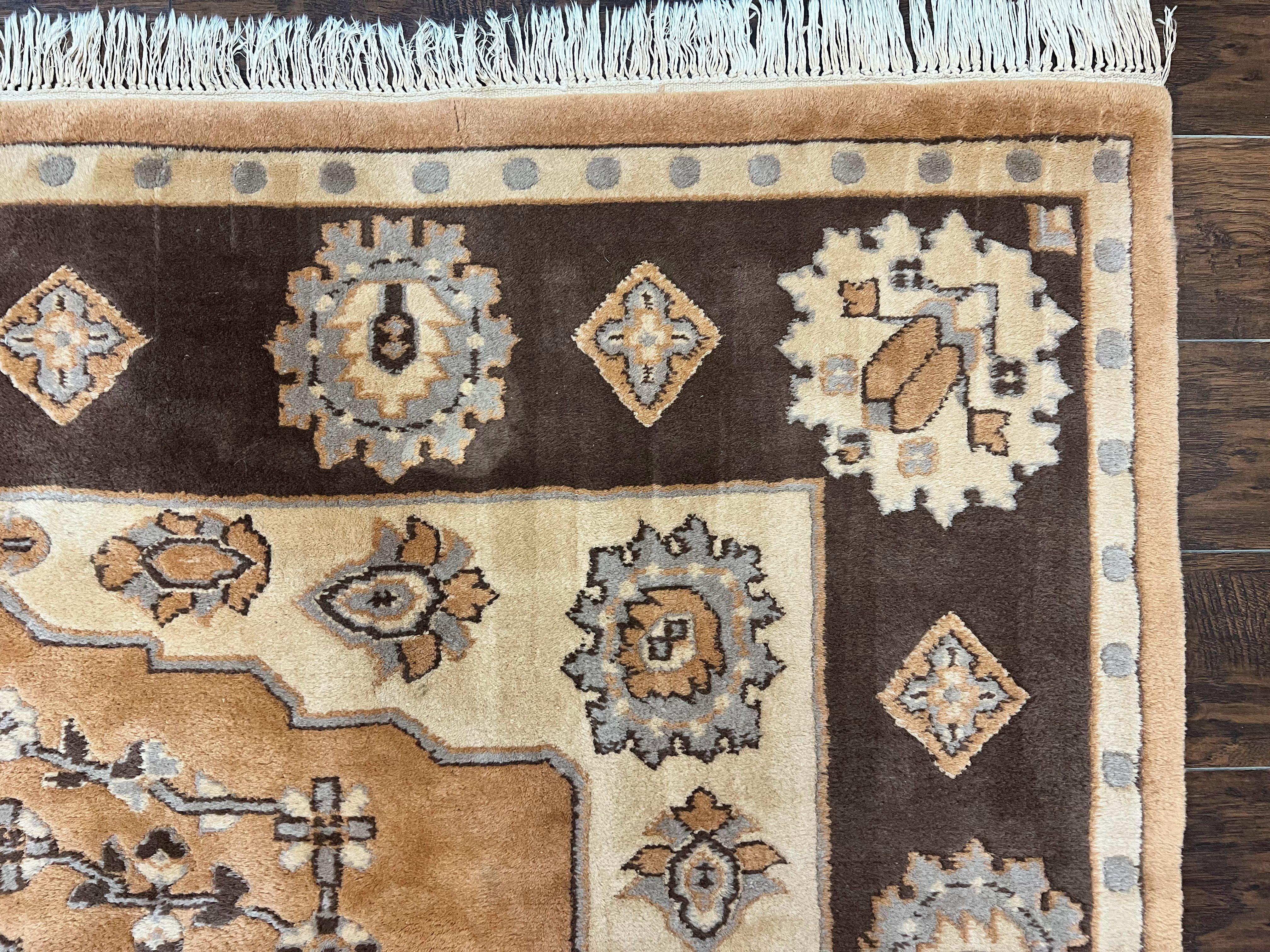 Indian Oushak Rug 8x10, Wool Hand Knotted Vintage Carpet - Jewel Rugs