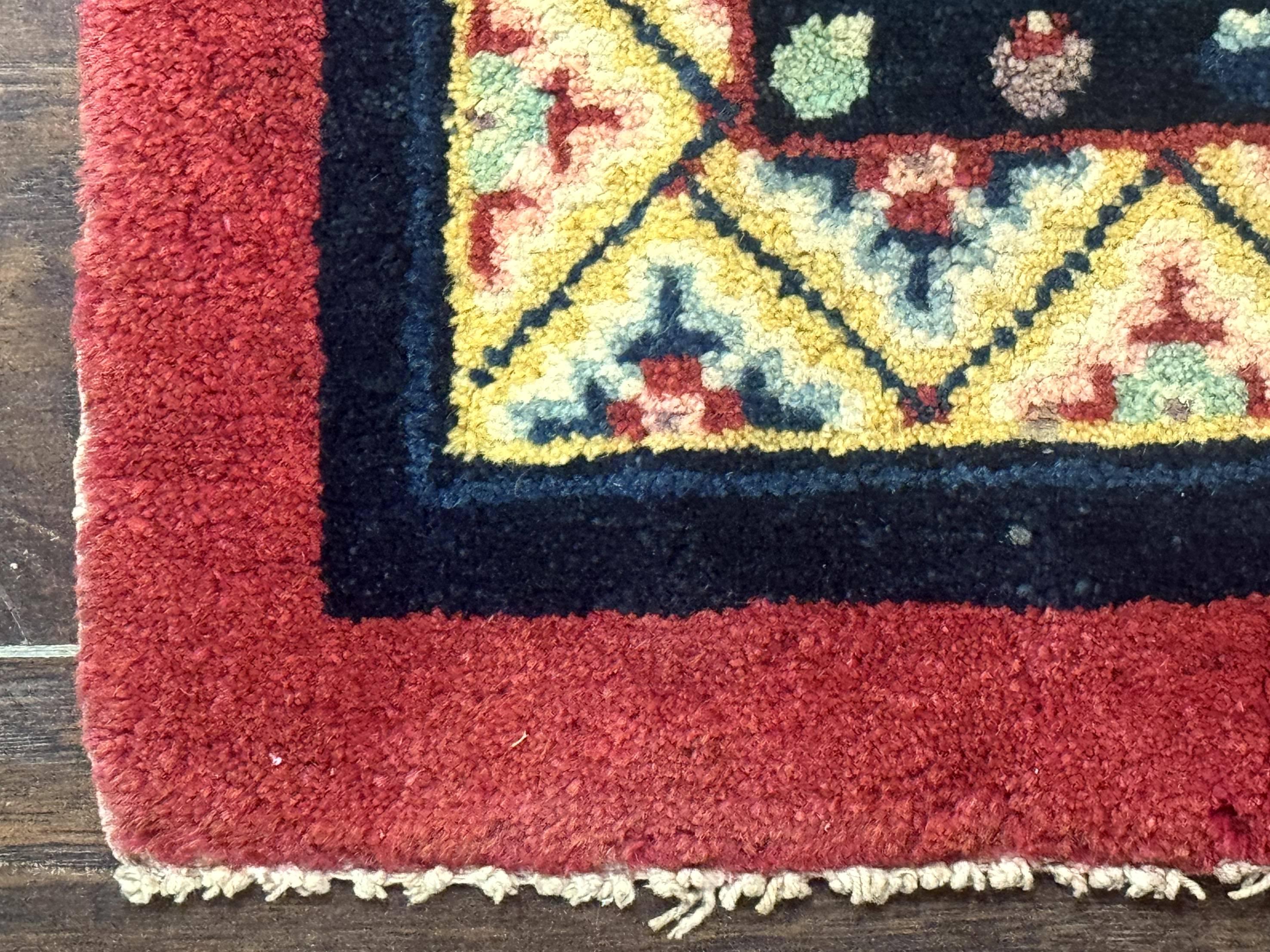 Antique Small Chiense Square Rug 2x2 ft, Wool Chinese Rug - Jewel Rugs