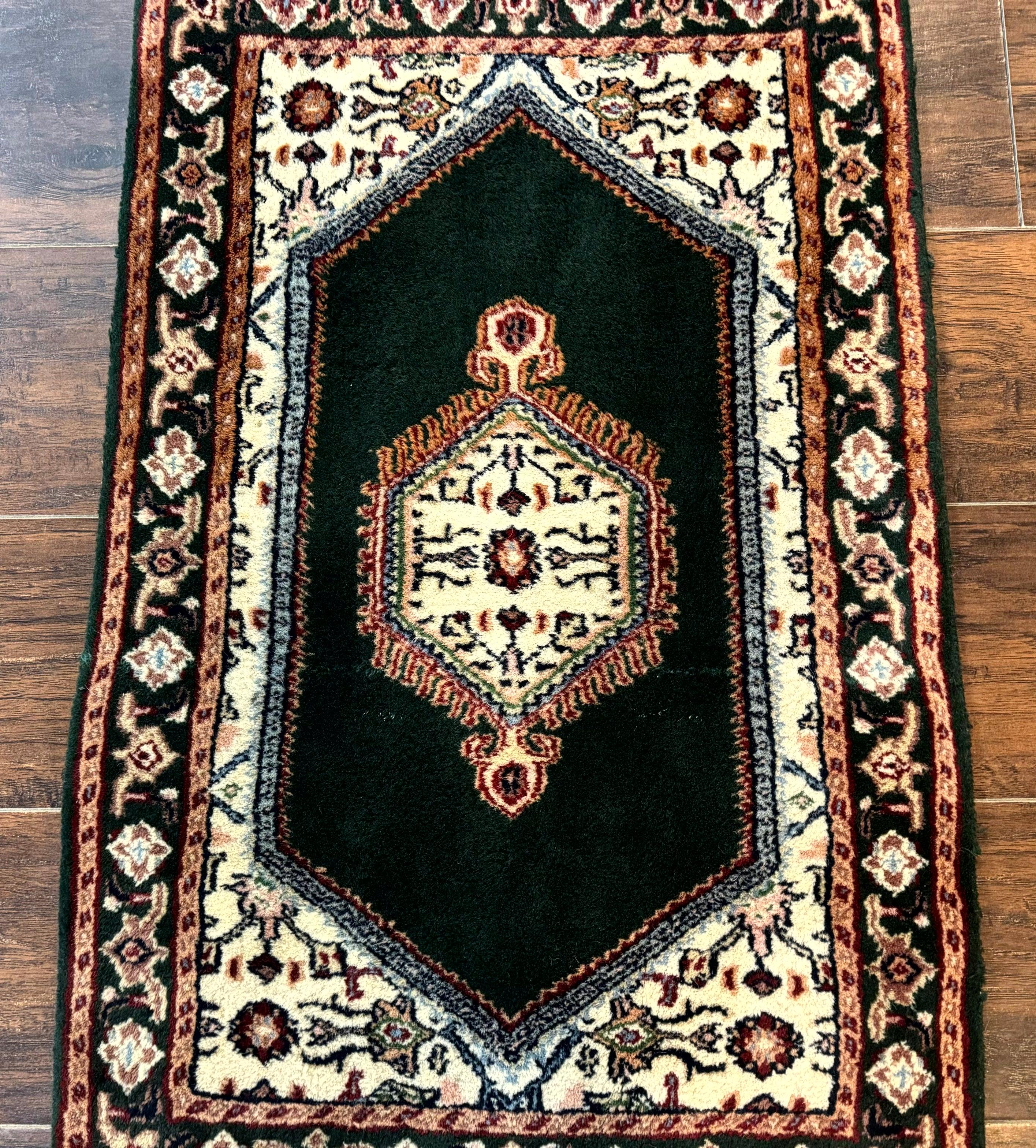 Small Indo Persian Dark Green Rug 2x3, Geometric Semi Open Field - Jewel Rugs