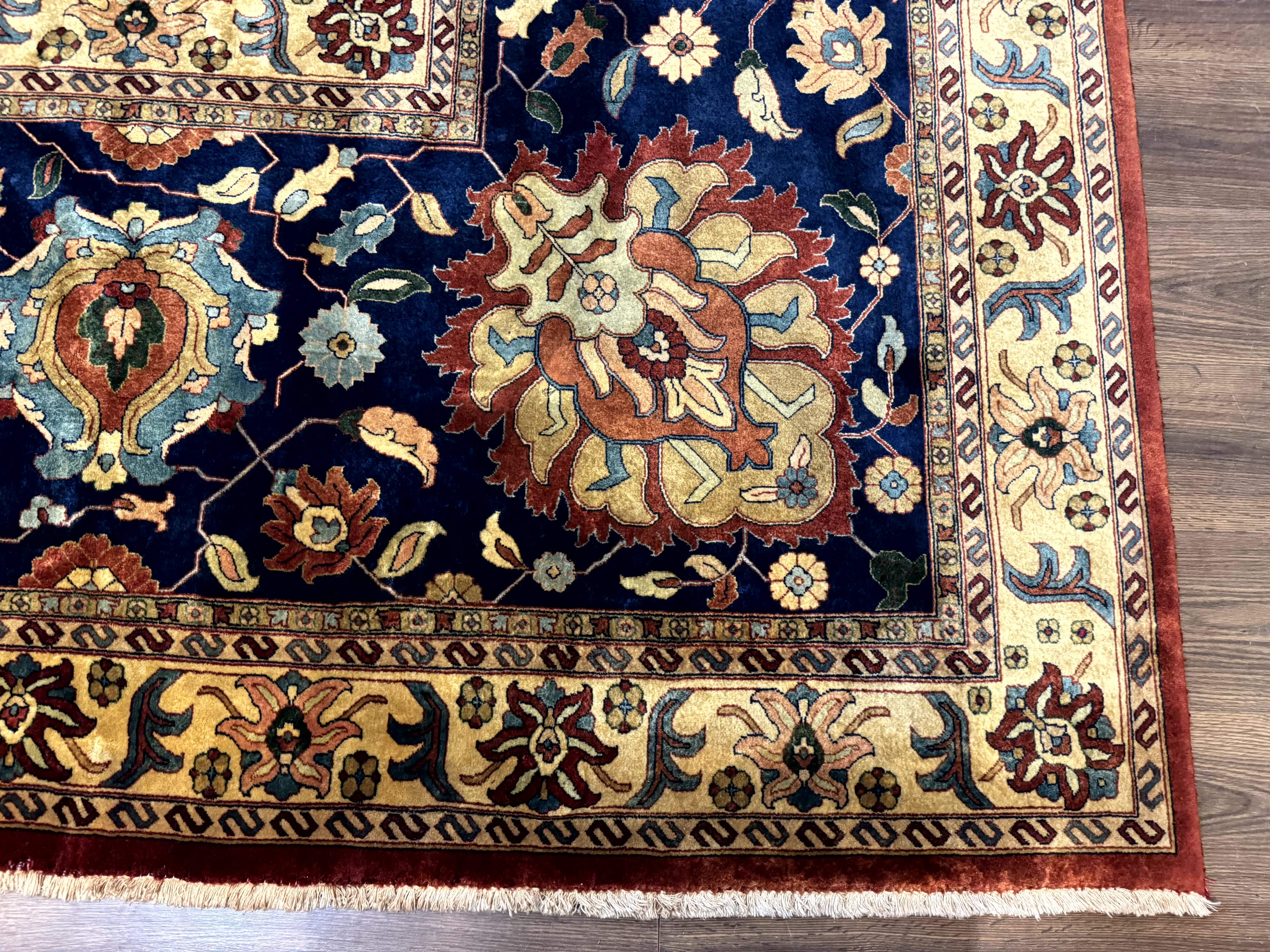 Palace Size Indo Persian Rug 12x15, Sultanabad Mahal Carpet, Red Navy Blue, Fine 210 KPSI - Jewel Rugs