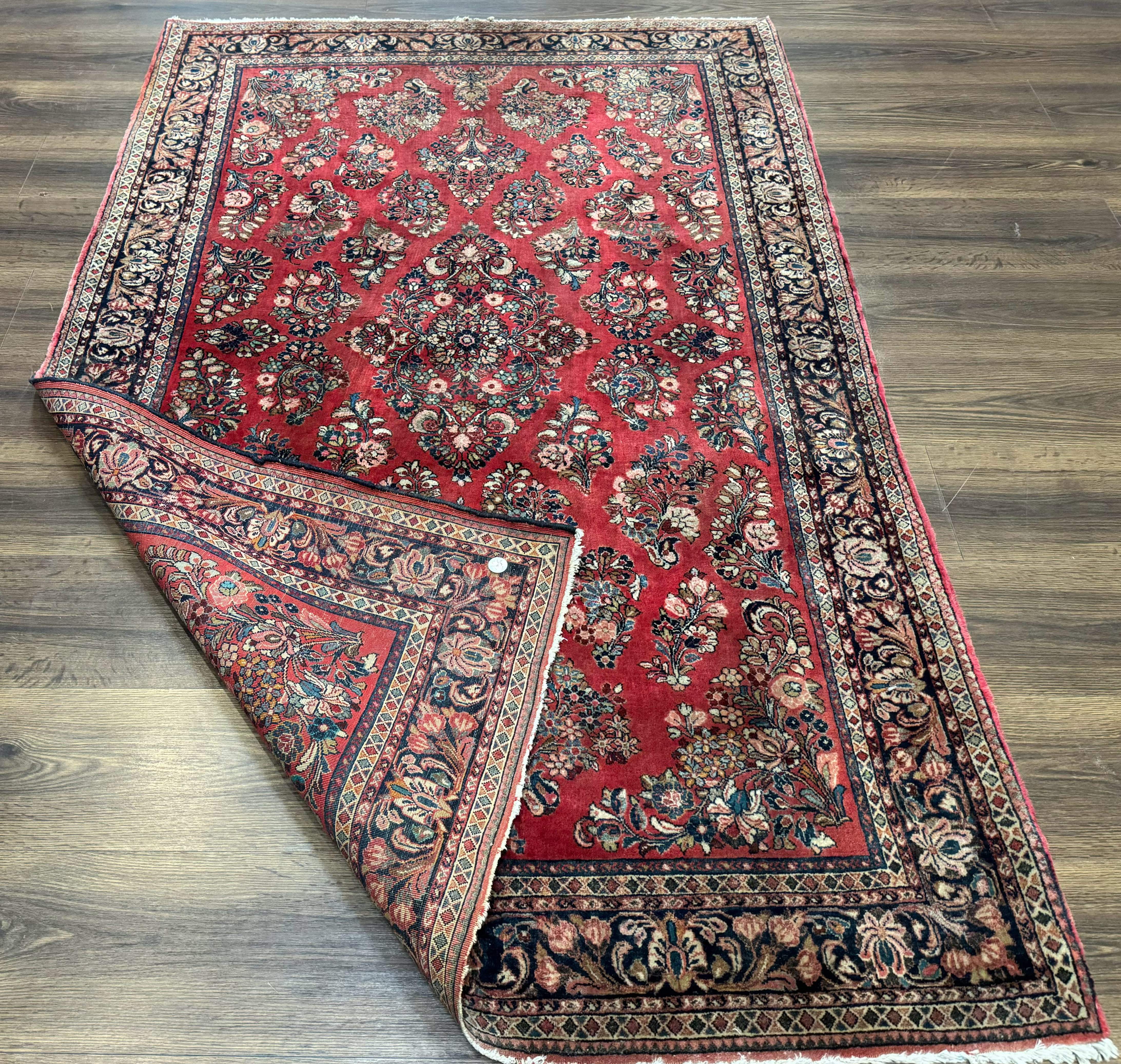 Sarouk Rug 4x6 – Red and Navy, Hand-Knotted Wool, Vintage Persian Carpet - Jewel Rugs