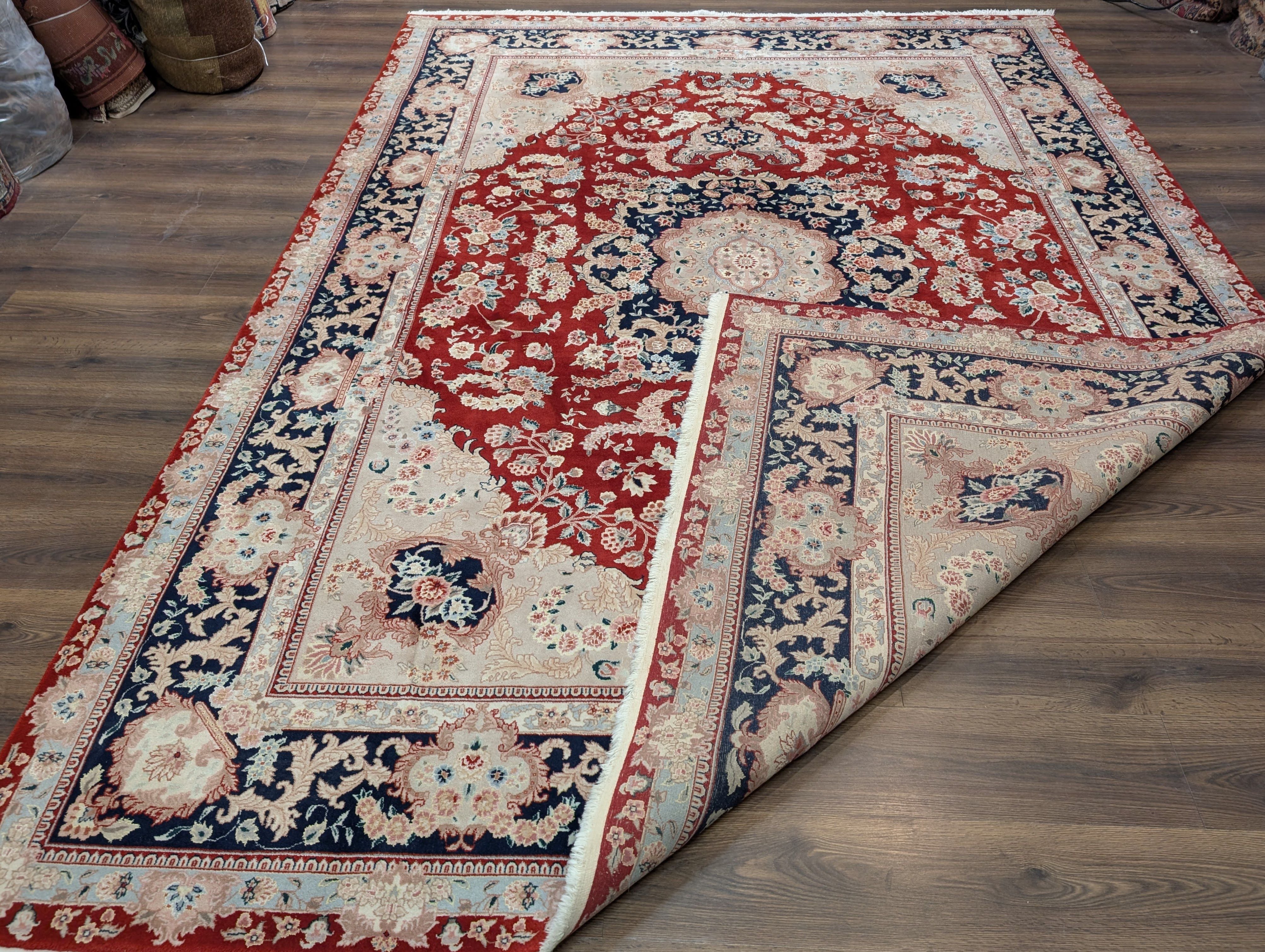 Pak Persian Rug 9x12 – Red and Navy, Wool and Silk, Medallion Oriental Carpet, 225 KPSI - Jewel Rugs