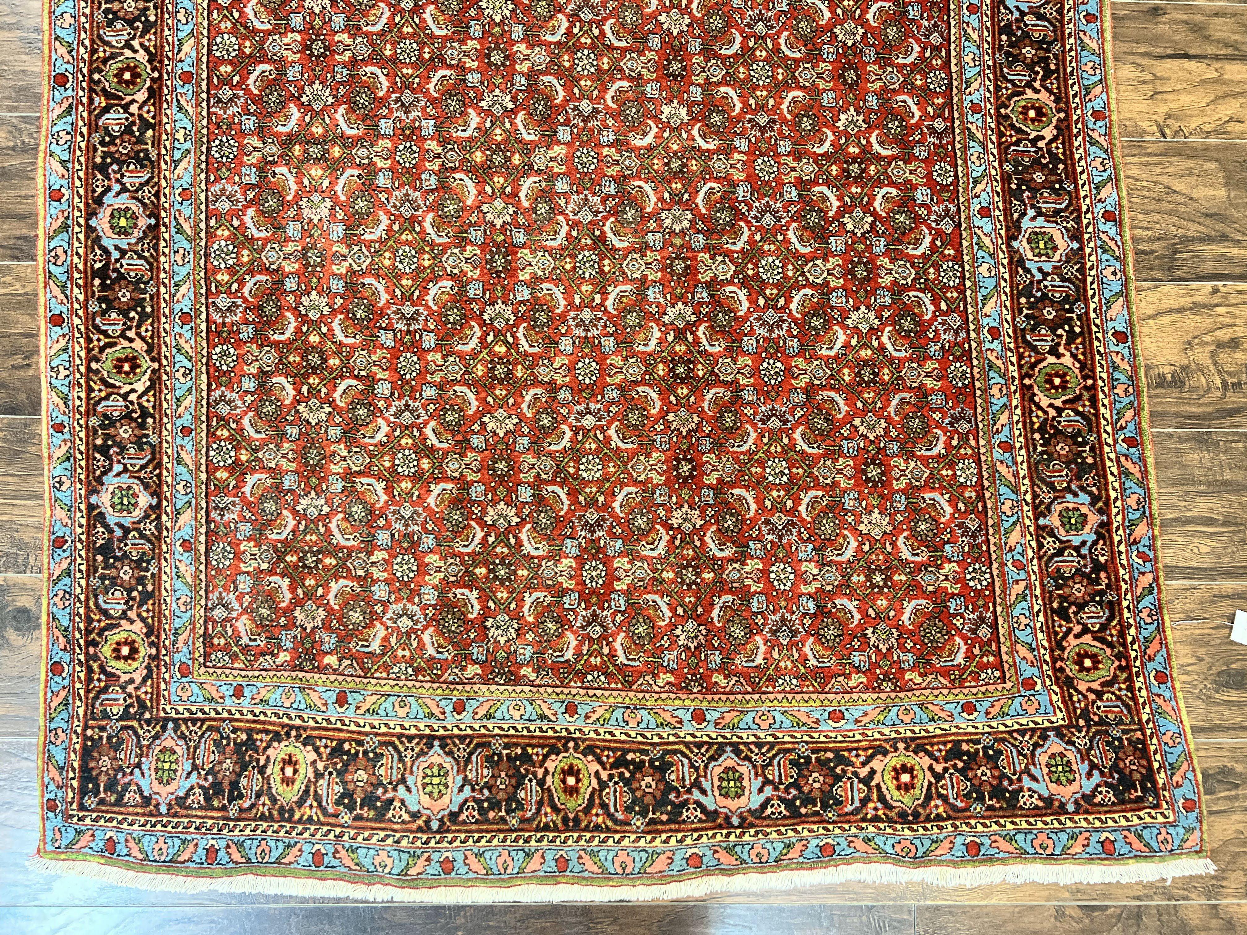 Antique Persian Bidjar Rug 5x7, Repeated Allover Herati Pattern, Red, Handmade Wool Carpet - Jewel Rugs