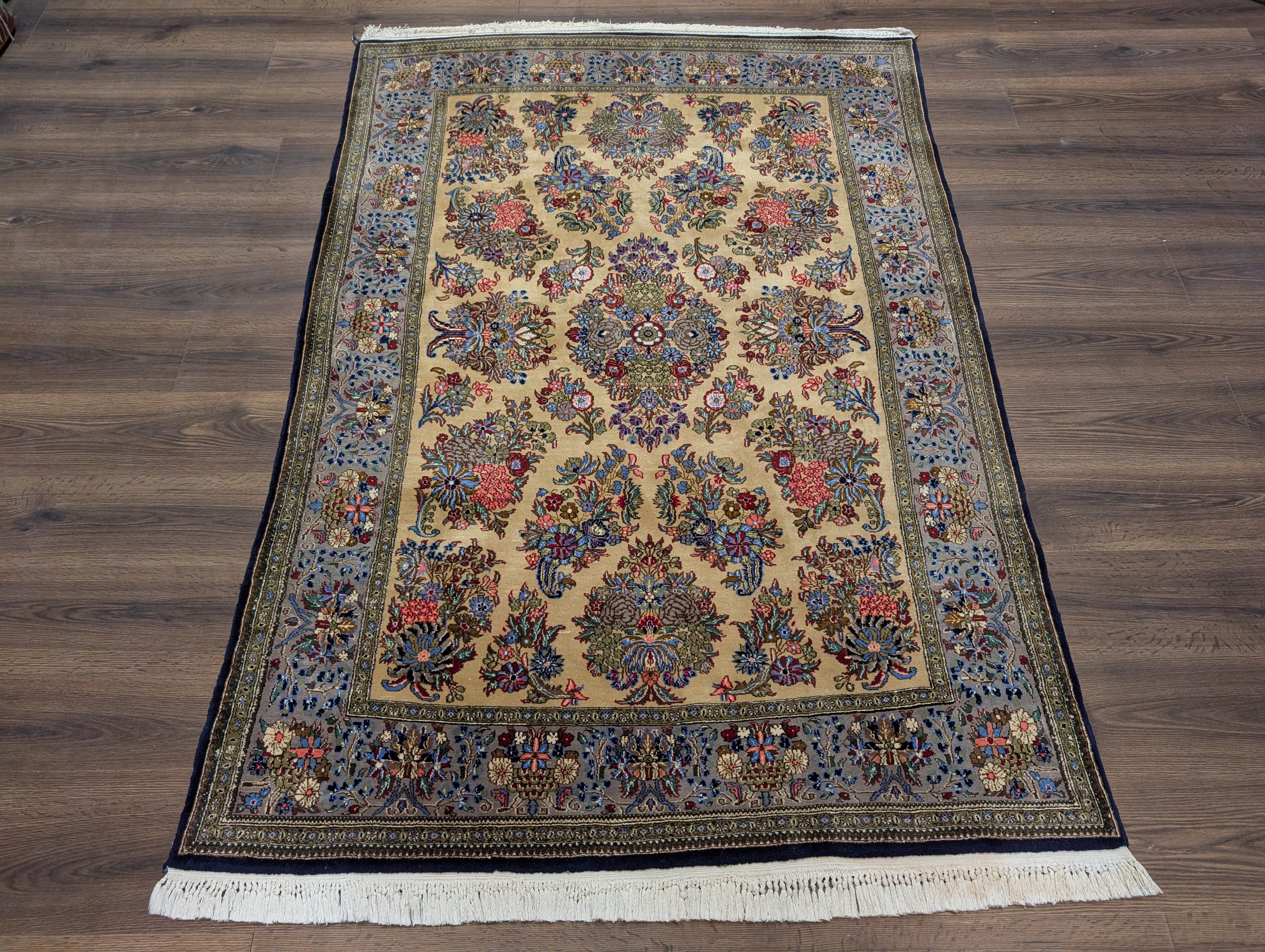 Persian Qum Rug 5x7, Floral, Tan & Multicolor - Jewel Rugs