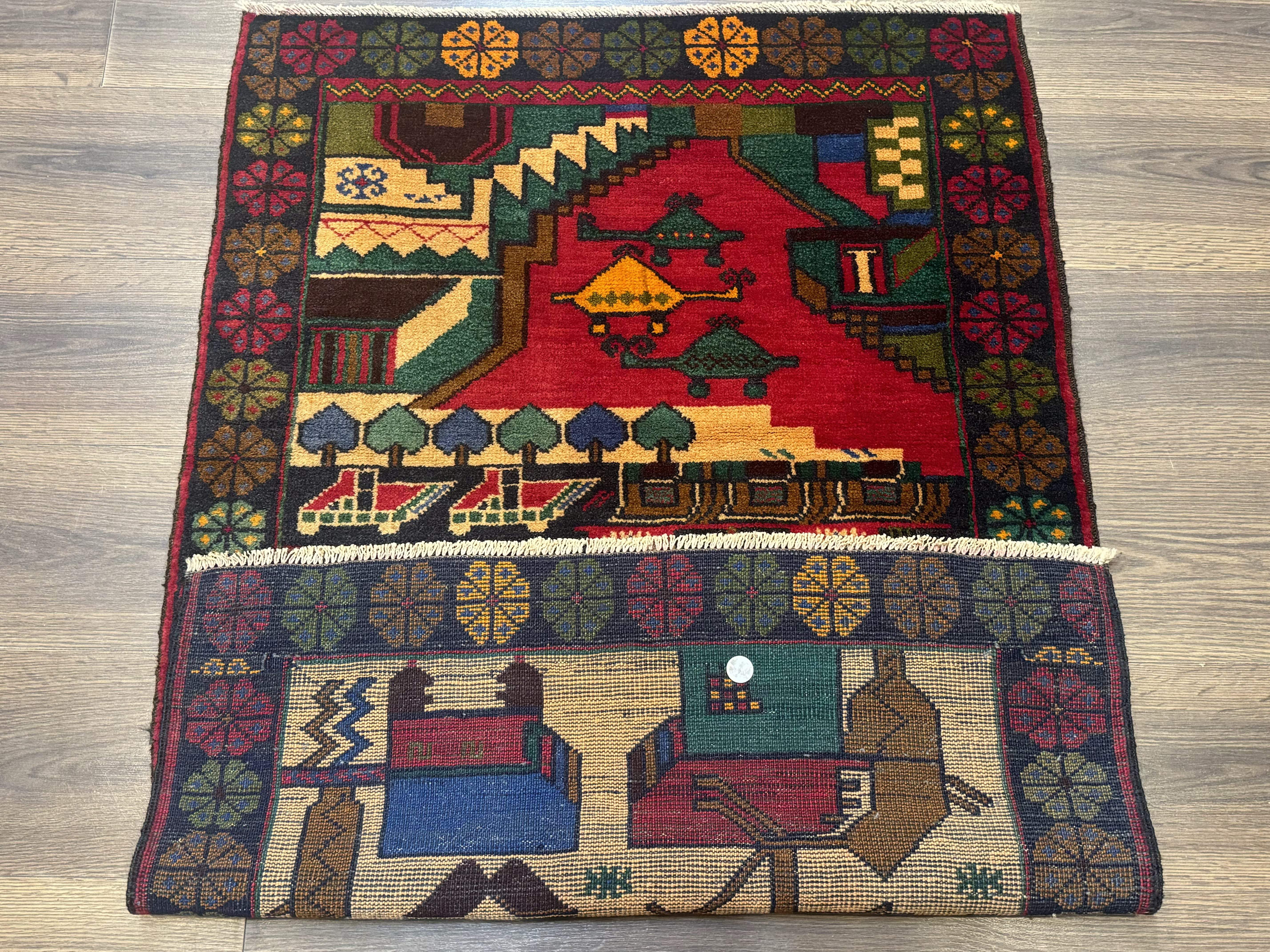 Afghan War Rug 3x4 ft, Hand-Knotted Wool Colorful Carpet - Jewel Rugs