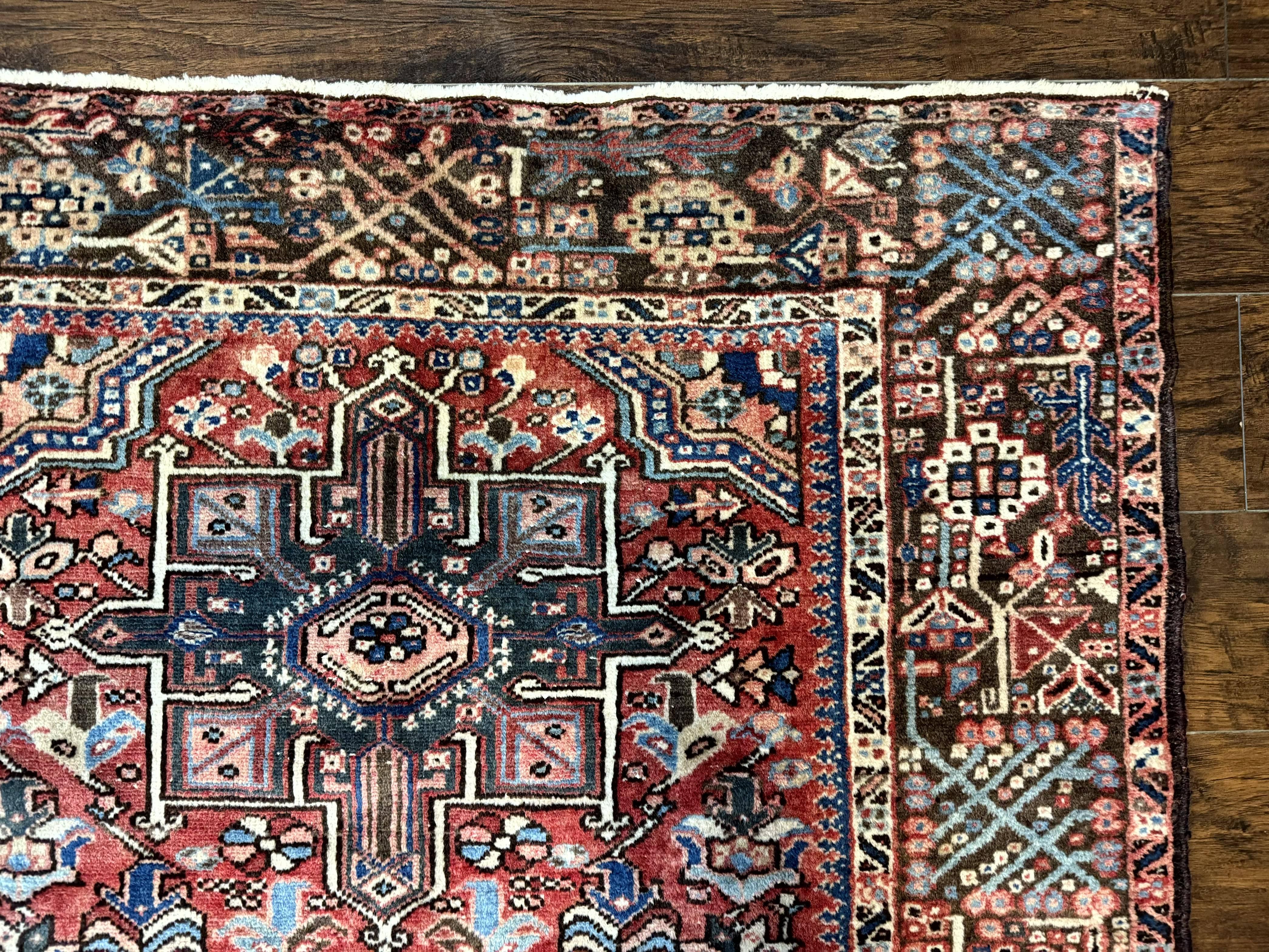 Perisan Heriz Rug 5x13, Wide Runner Rug, Geometric Medallions Tribal Carpet, Antique, Red, Rare Size, Wool Handmade Runner - Jewel Rugs