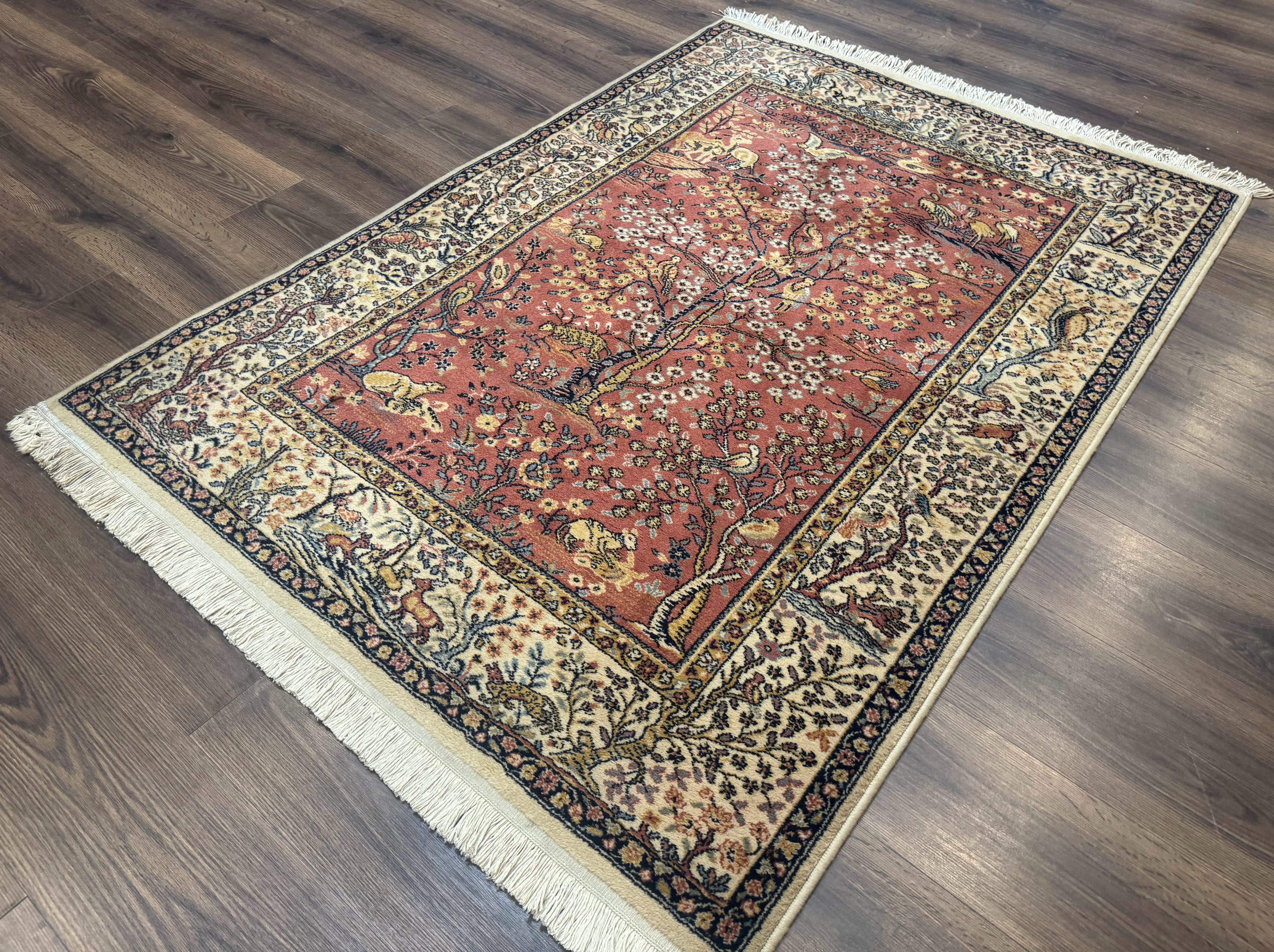 Persian Wool Rug 4x6, Tree of Life Animal Pictorials, Vintage, Power Loomed Ardakan Rug - Jewel Rugs