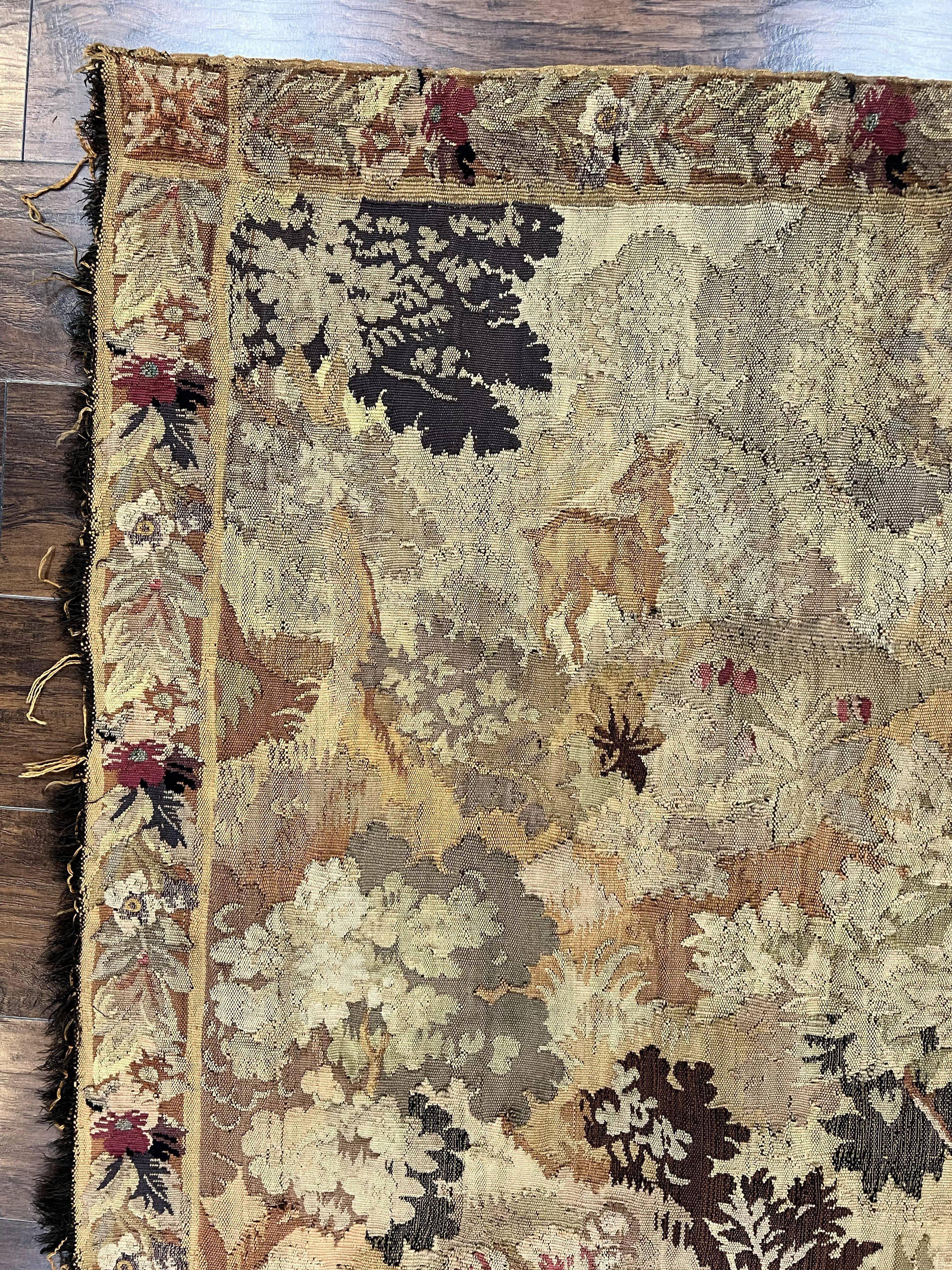 Antique French Tapestry 6x5 ft, European Handmade Wool Aubusson Weave Vintage Tapestry - Jewel Rugs