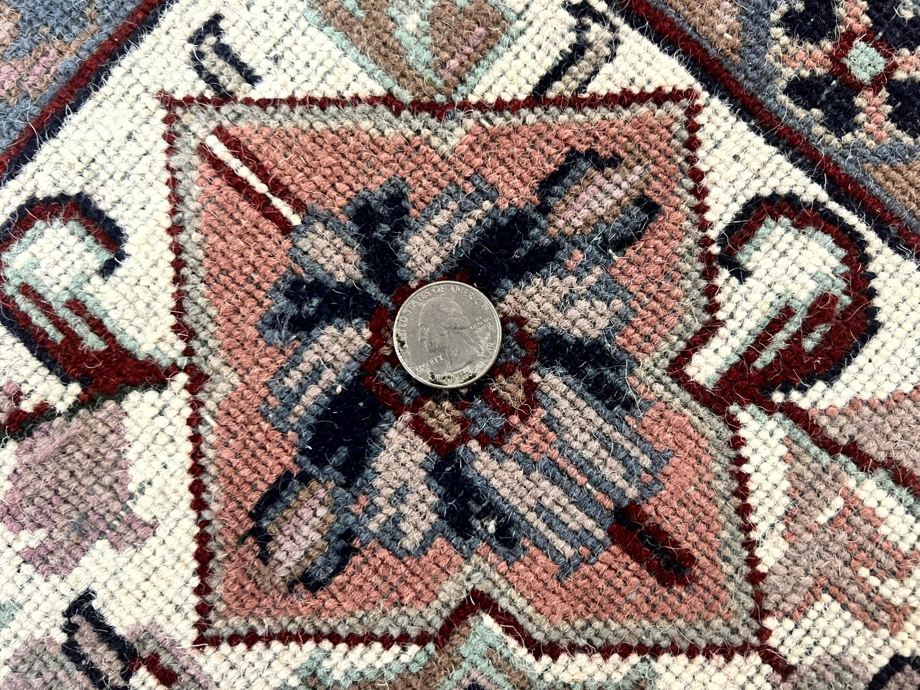 Indo Persian Rug 8x10, Repeated Allover Pattern, Navy Blue Ivory, Handmade Vintage Wool Carpet - Jewel Rugs