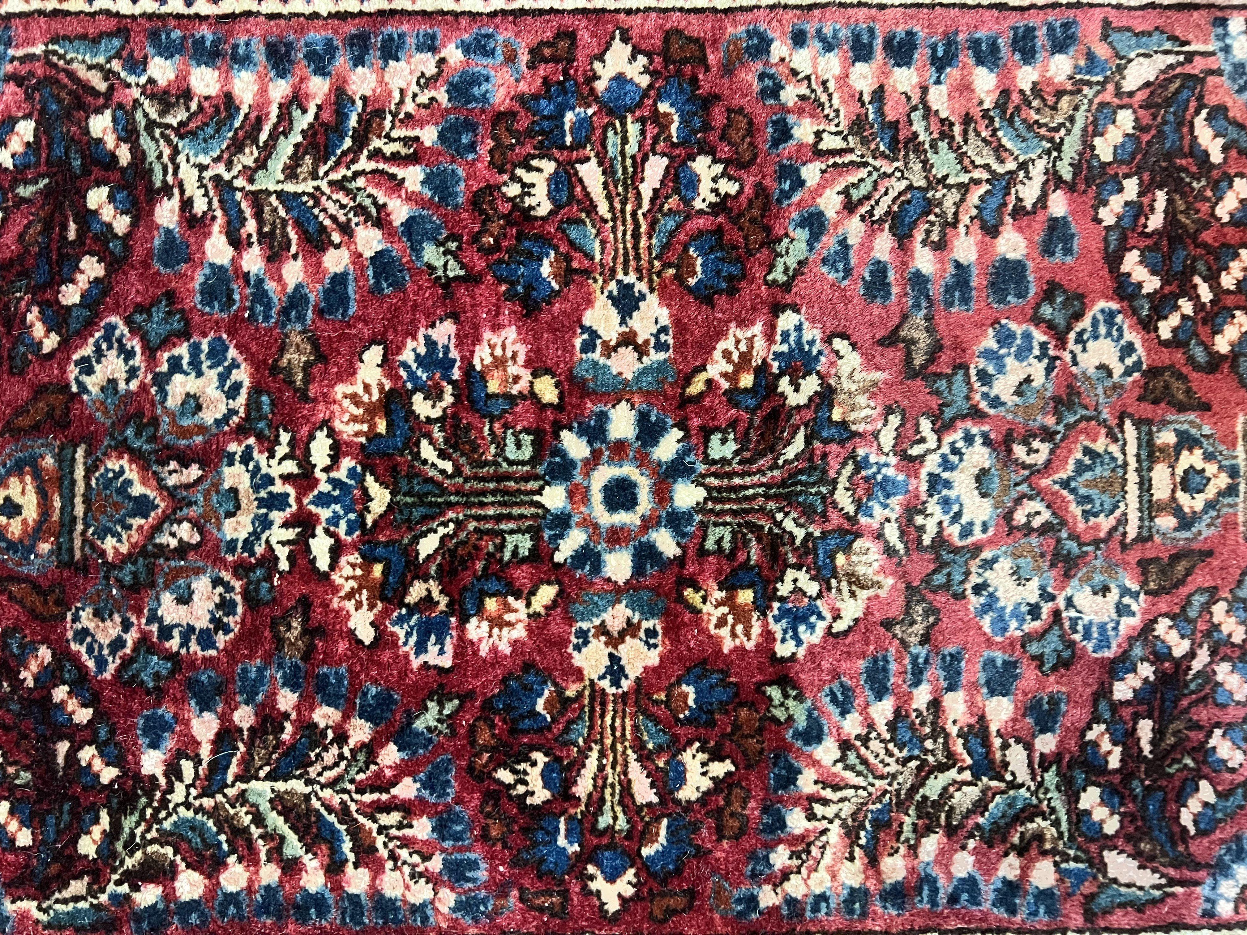 Antique Persian Sarouk Rug 2 x 2.5, Small Sarouk Carpet, Red Floral 1920s Red, Fine 170 KPSI, Wool Handmade Rug - Jewel Rugs