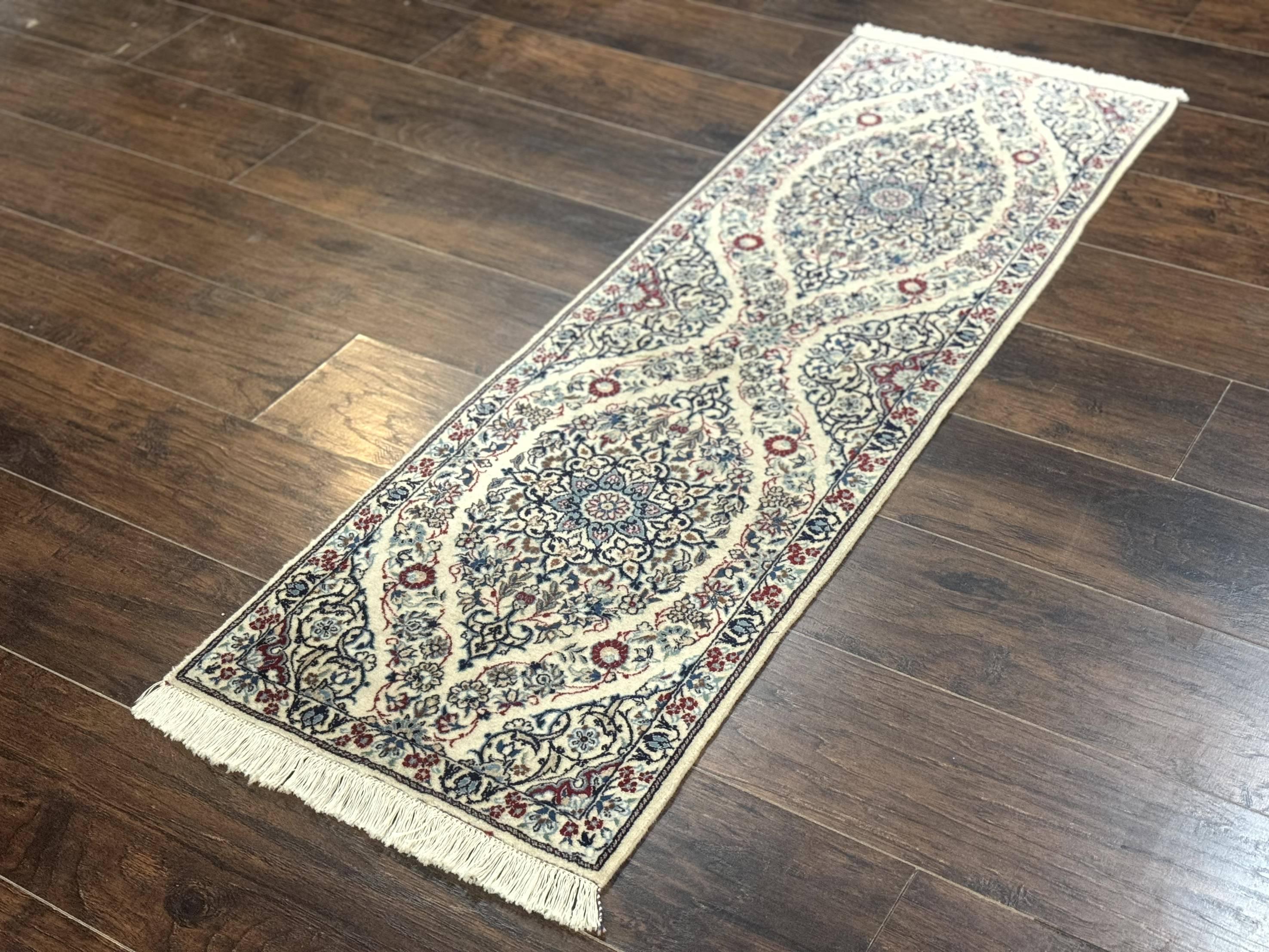 Persian Nain Rug 1.7 x 5, Super Fine 530 KPSI, Ivory and Light Blue, 6La, Short Runner Rug - Jewel Rugs
