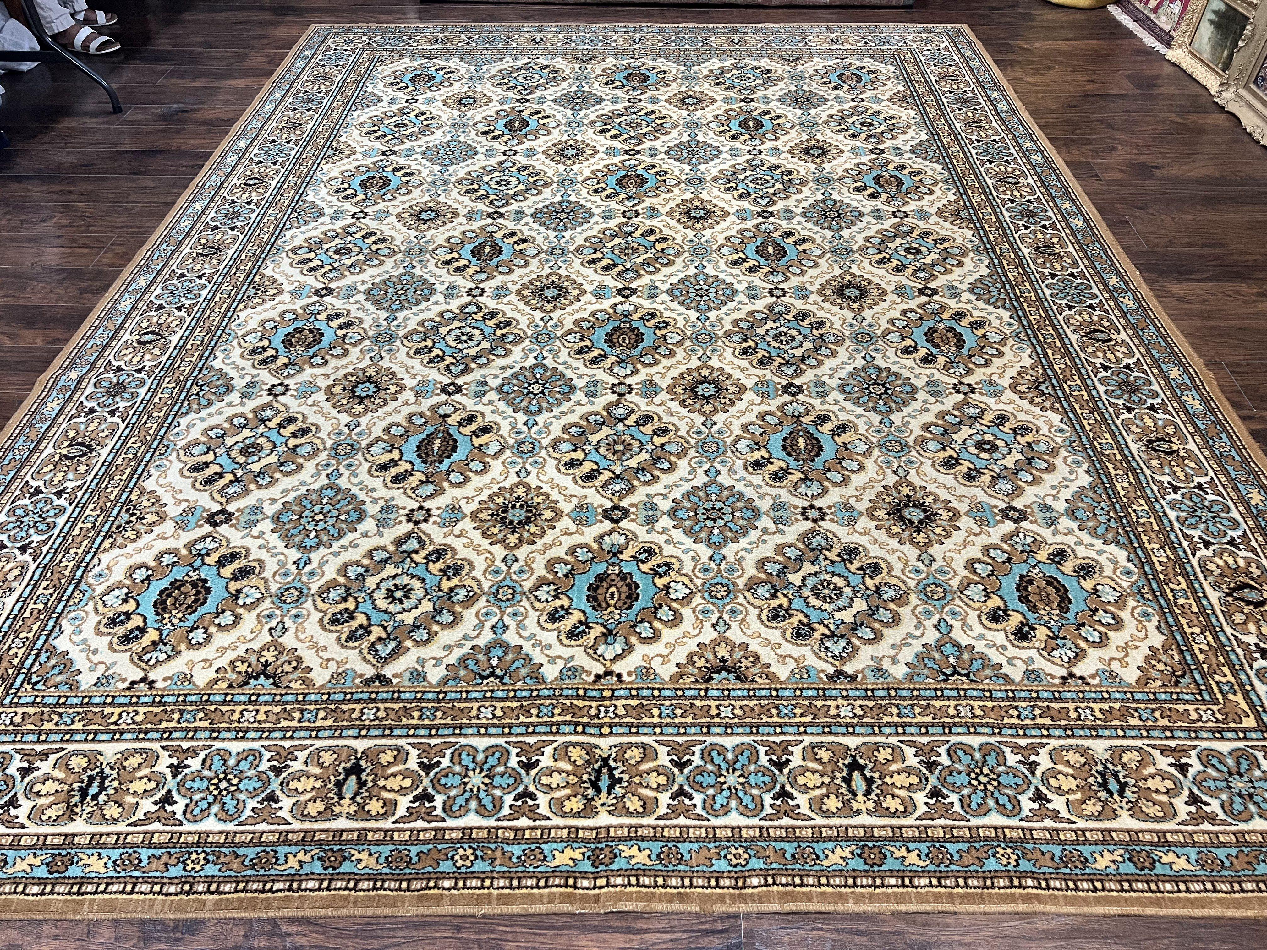 Belgium Power Loomed Rug 10x13, Colorful Multicolor Cream Red Blue, Wool, Large Area Rug, Vintage, Room Sized Carpet - Jewel Rugs