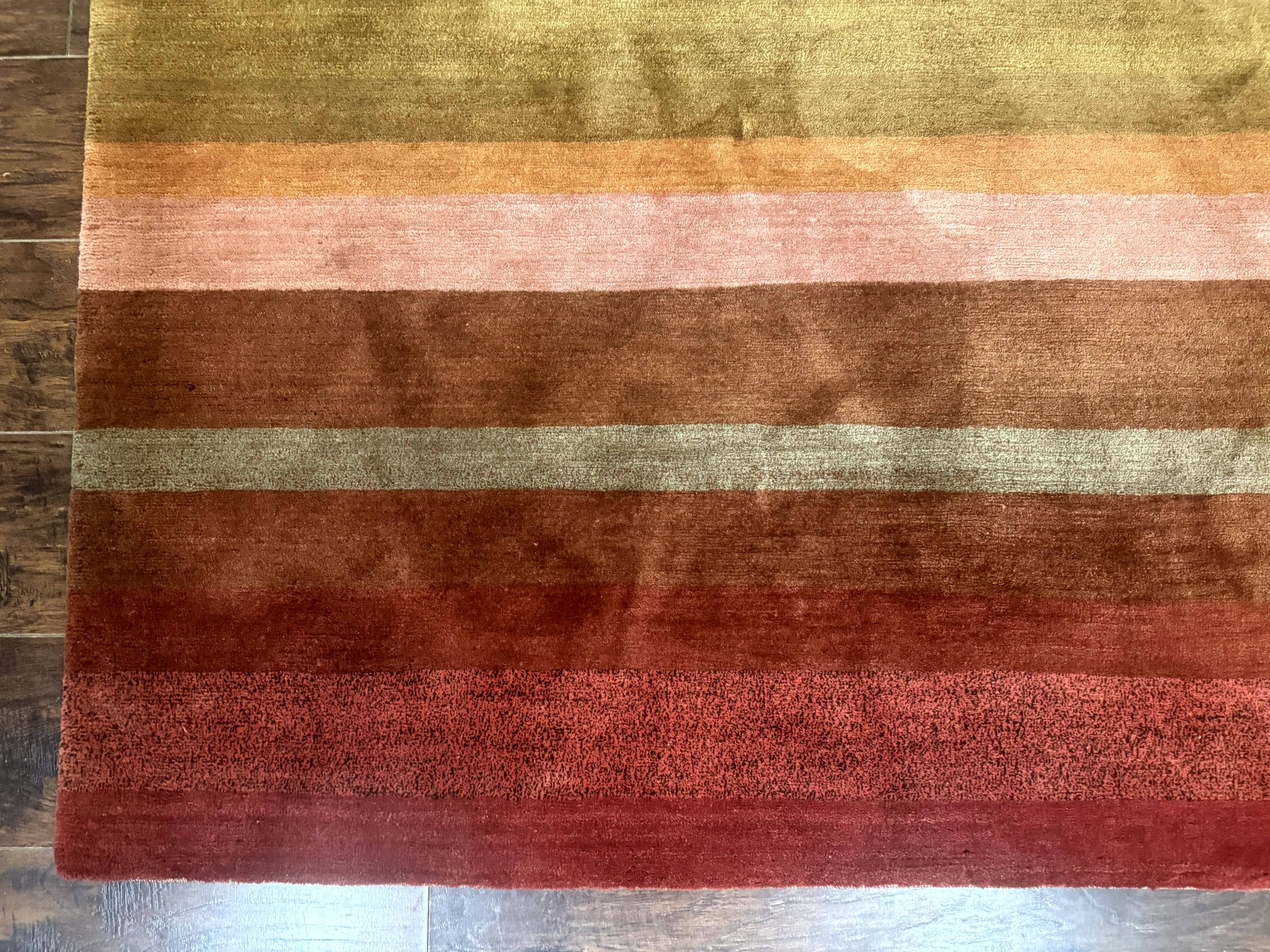 Modern Persian Gabbeh Rug 8x10, Multicolor Stripes, Soft Thick Wool Pile - Jewel Rugs