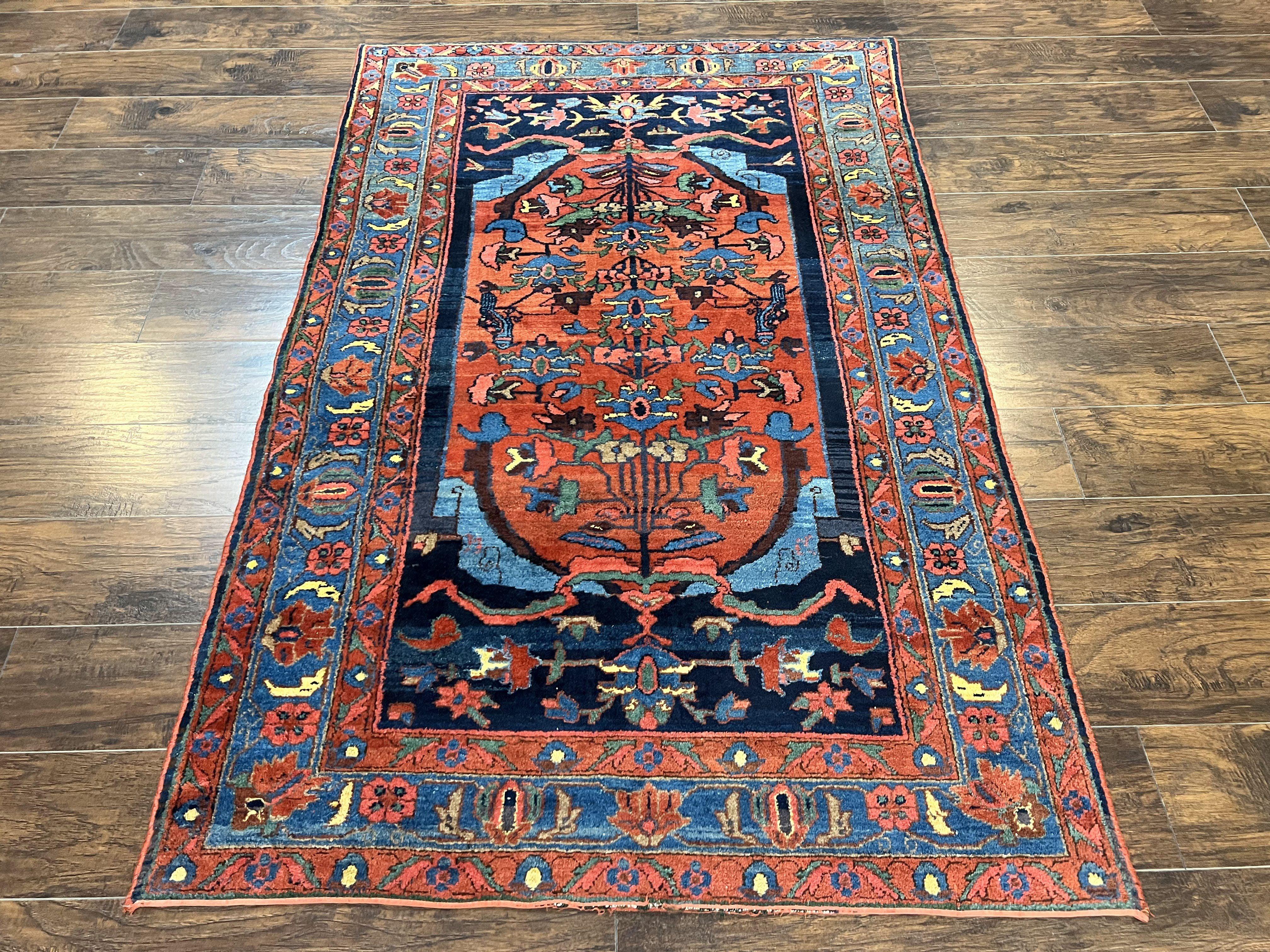 Beautiful Persian Rug 4x7, Red and Blue Rug, Hand Knotted Antique Handmade Persian Carpet, Bidjar Rug, Wool Rug 4 x 7 - Jewel Rugs
