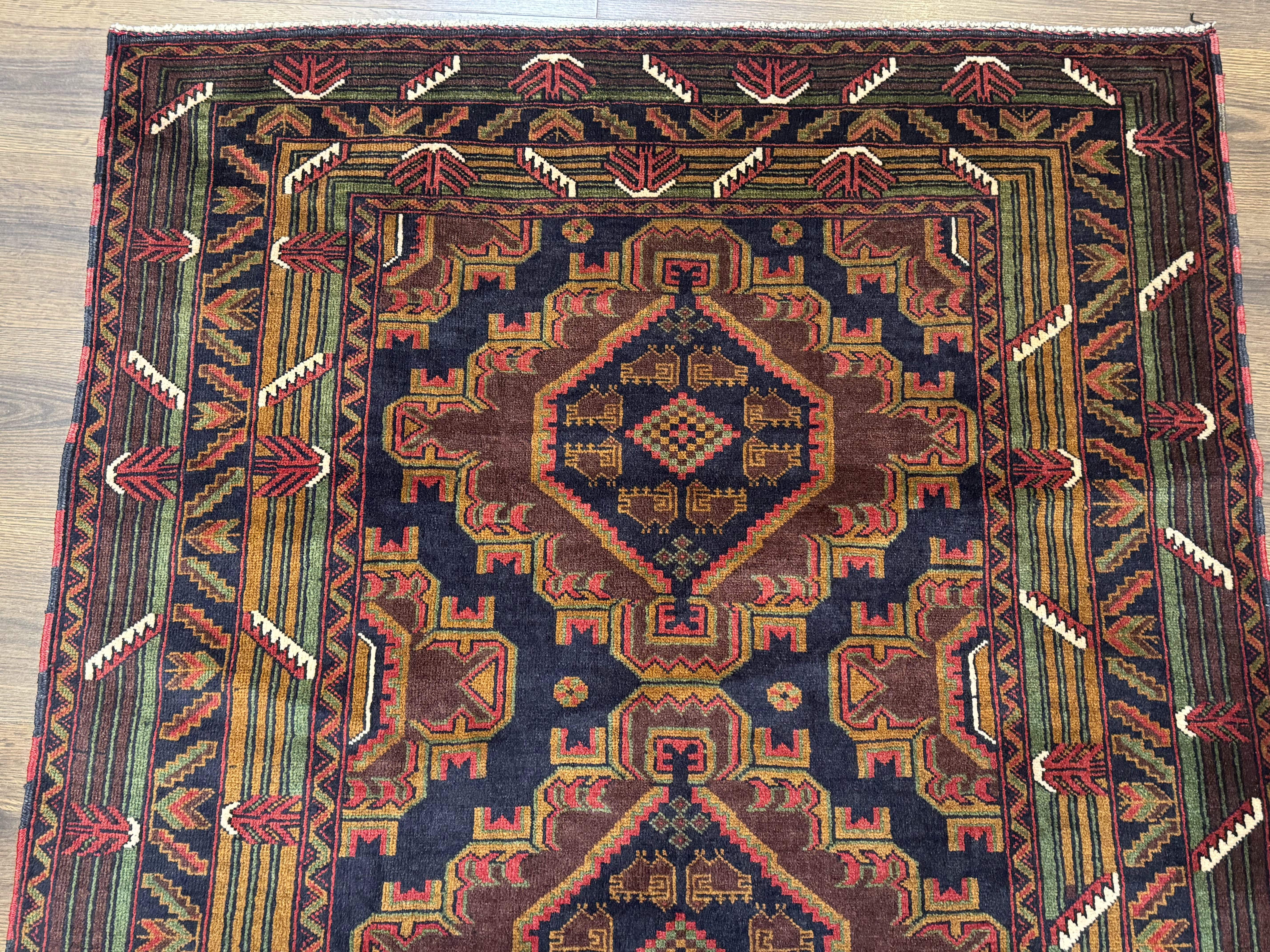 Persian Baluch Rug 4x6 – Navy and Plum, Hand-Knotted Wool Tribal Carpet - Jewel Rugs