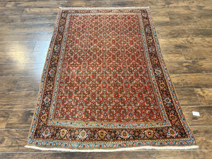 Antique Persian Bidjar Rug 5x7, Repeated Allover Herati Pattern, Red, Handmade Wool Carpet