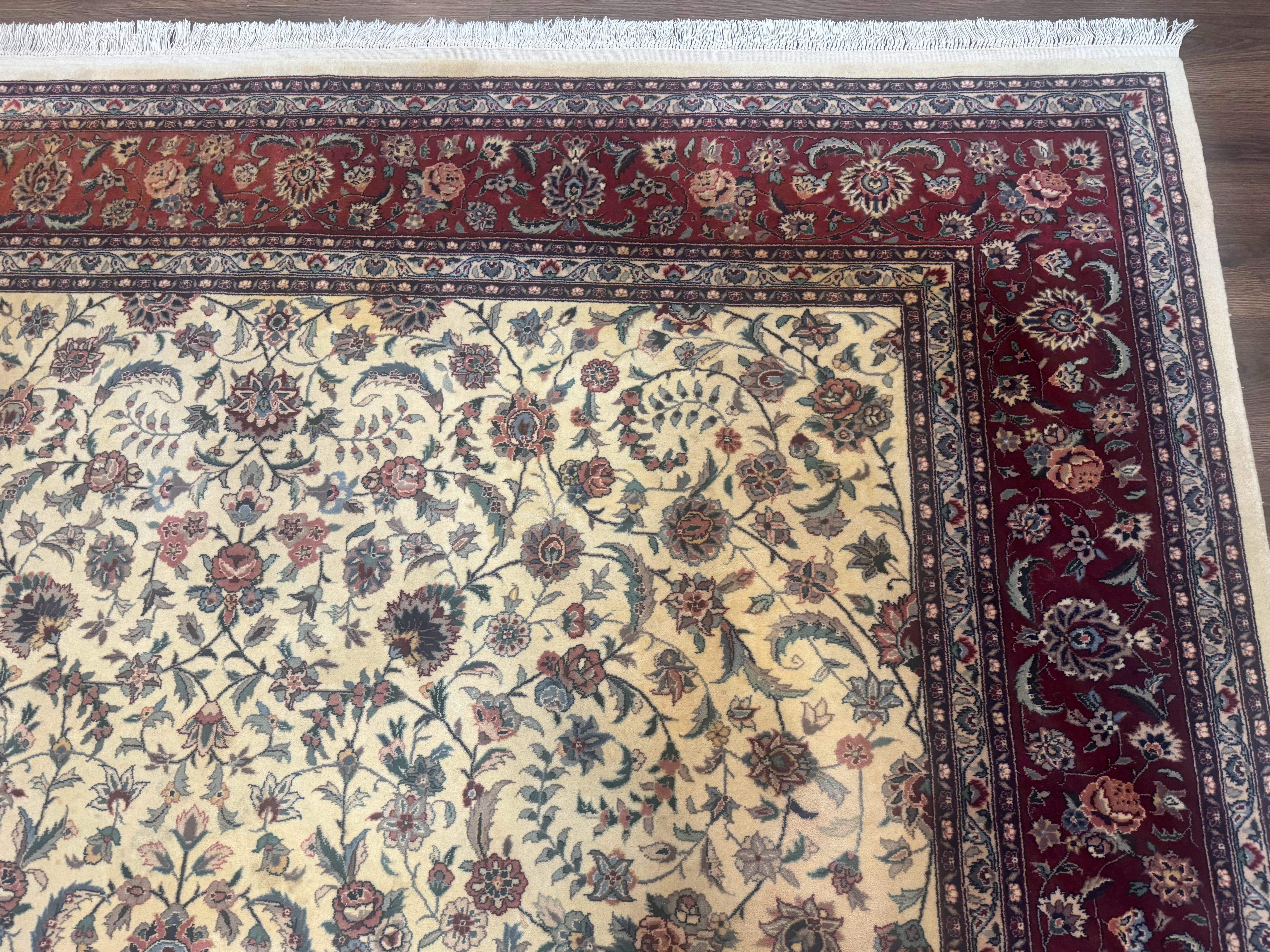 Pak Persian Rug 9x12 – Ivory and Maroon, Hand-Knotted Wool Carpet - Jewel Rugs