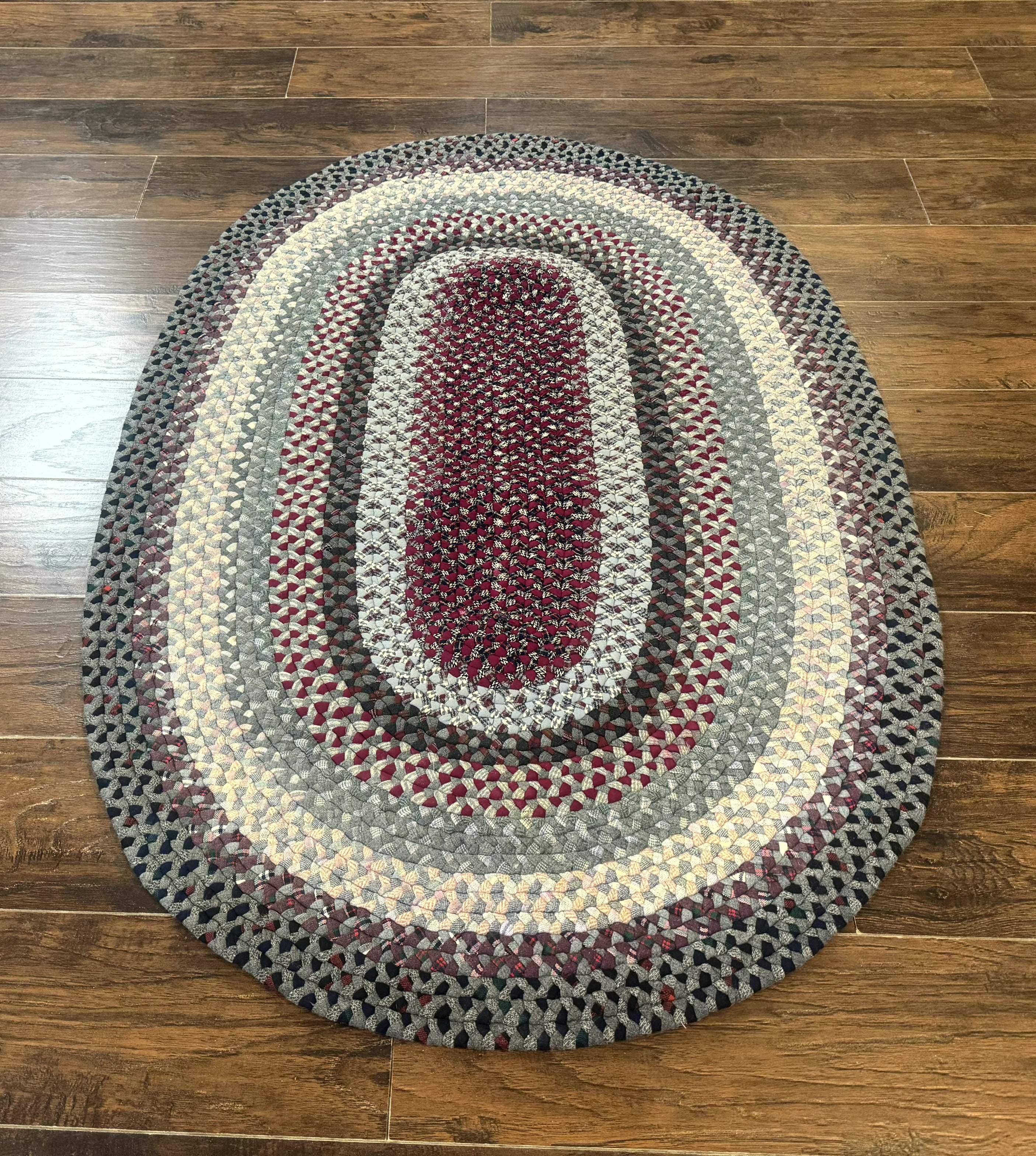 American Braided Rug 3x5, Multicolor, Vintage Mid Century Oval Braided Carpet - Jewel Rugs