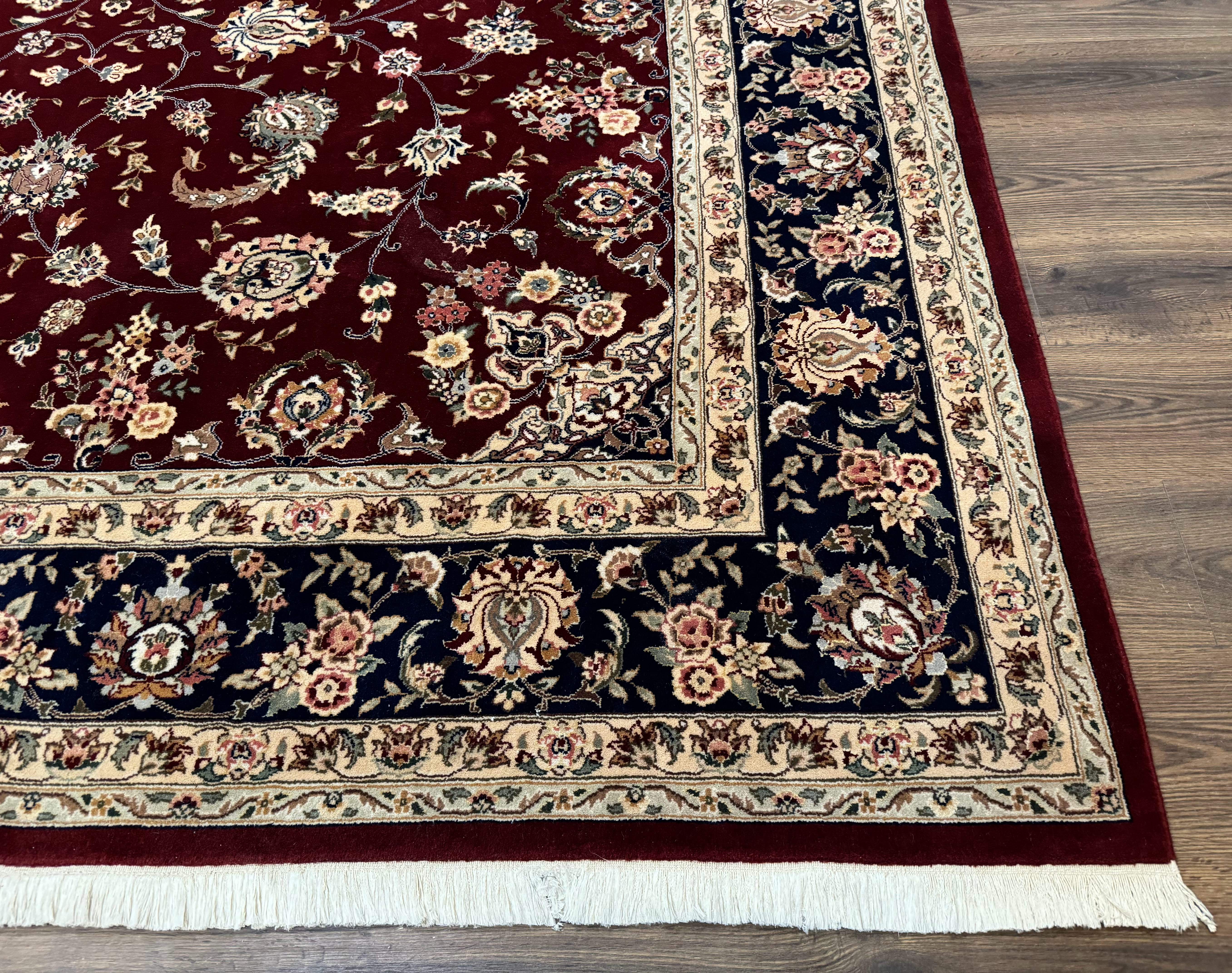 Sino Persian Rug 9x11, Burgundy and Navy Blue, Fine 200 KPSI, Floral Allover - Jewel Rugs