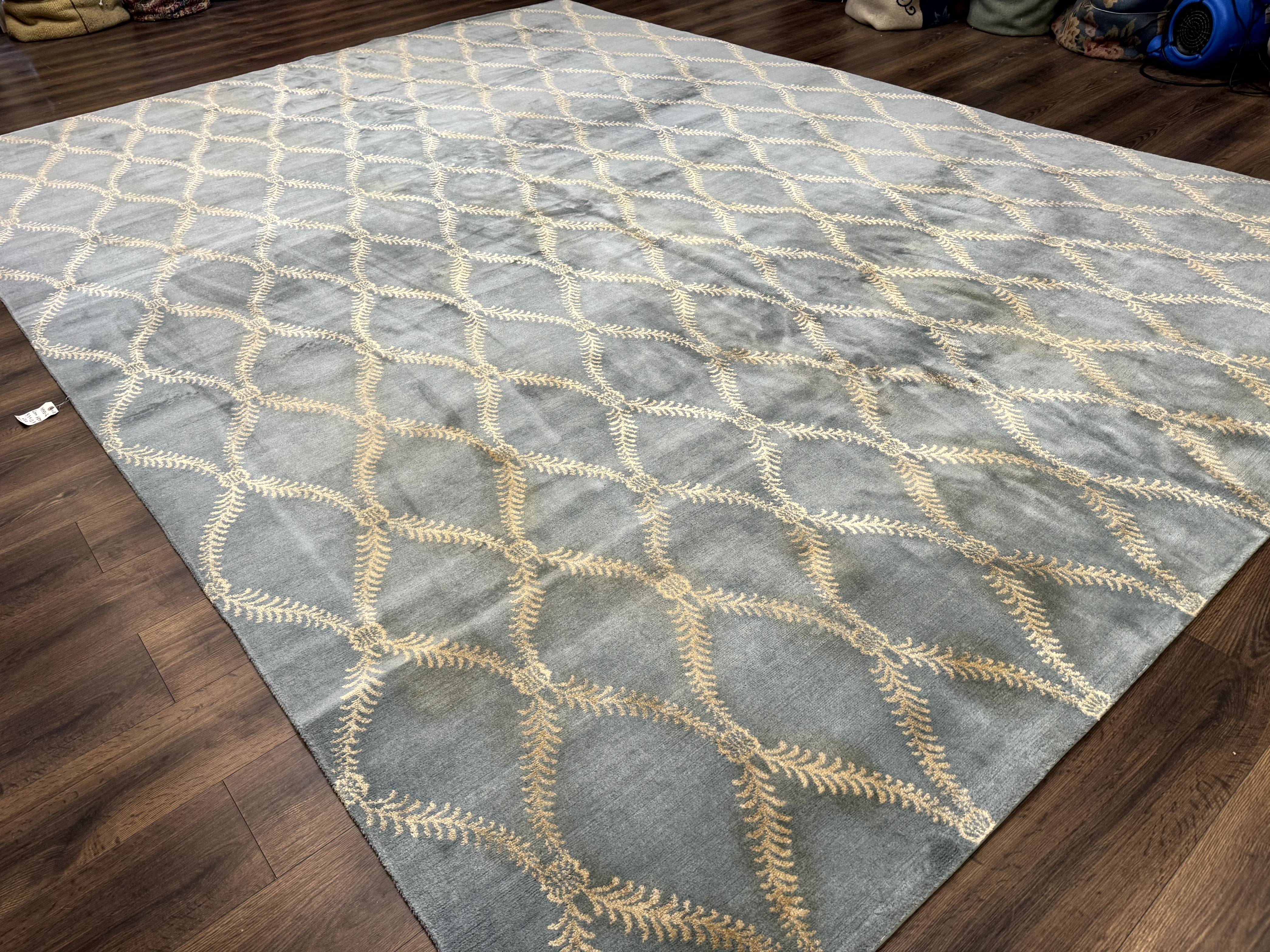 Modern Tibetan Area Rug 10x14 Wool Carpet Light Blue - Jewel Rugs