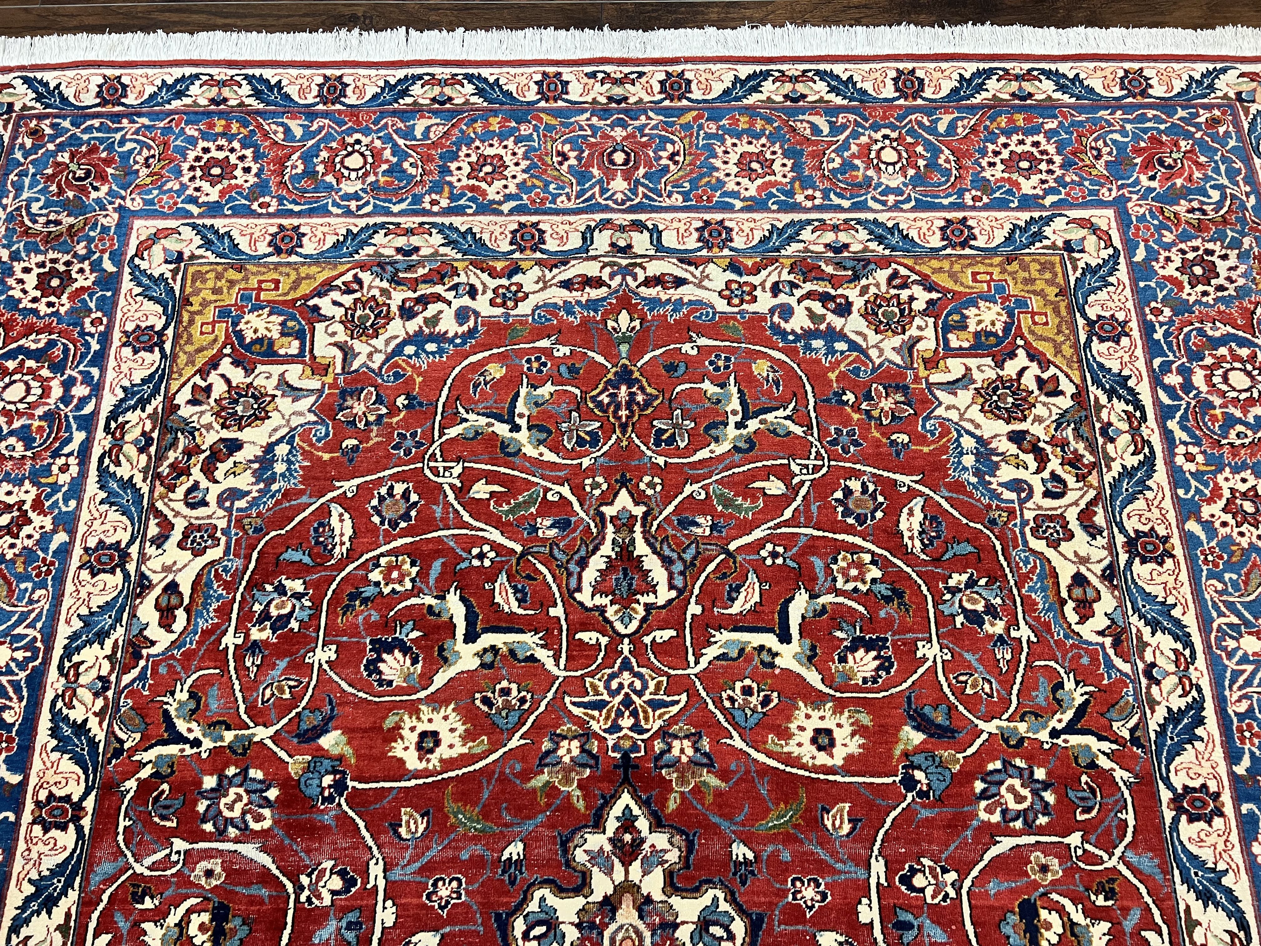 Red Persian Isfahan Rug 7x10 - Antique, Floral Medallion - Jewel Rugs