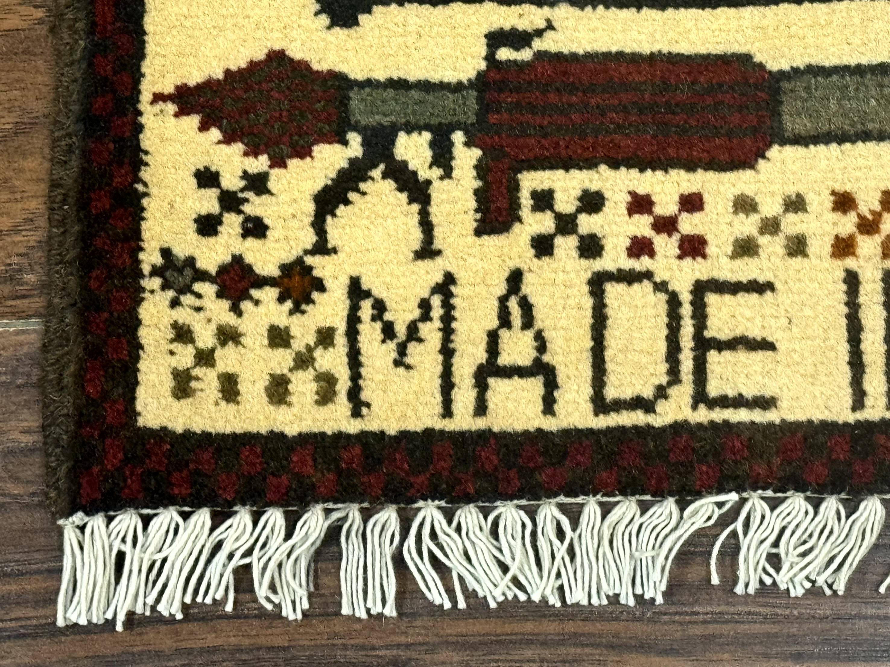 Afghan War Rug, Helicopters Tanks Guns, Handmade, Wool, 2x3 - Jewel Rugs