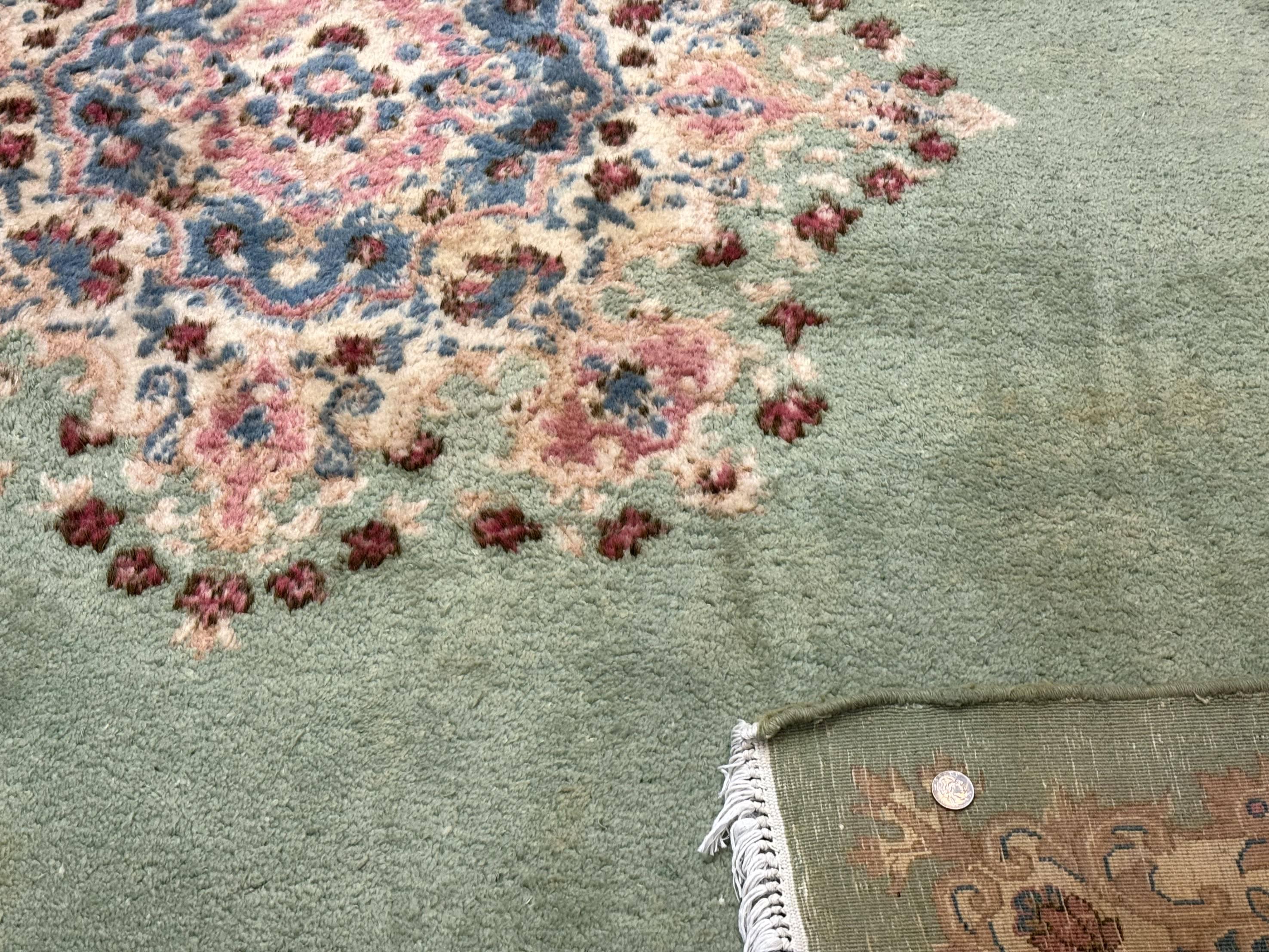 Green Persian Rug 10x10, Large Square Persian Carpet, Wool Rug, Open Field, Green and Beige Rug, Kerman Rug - Jewel Rugs