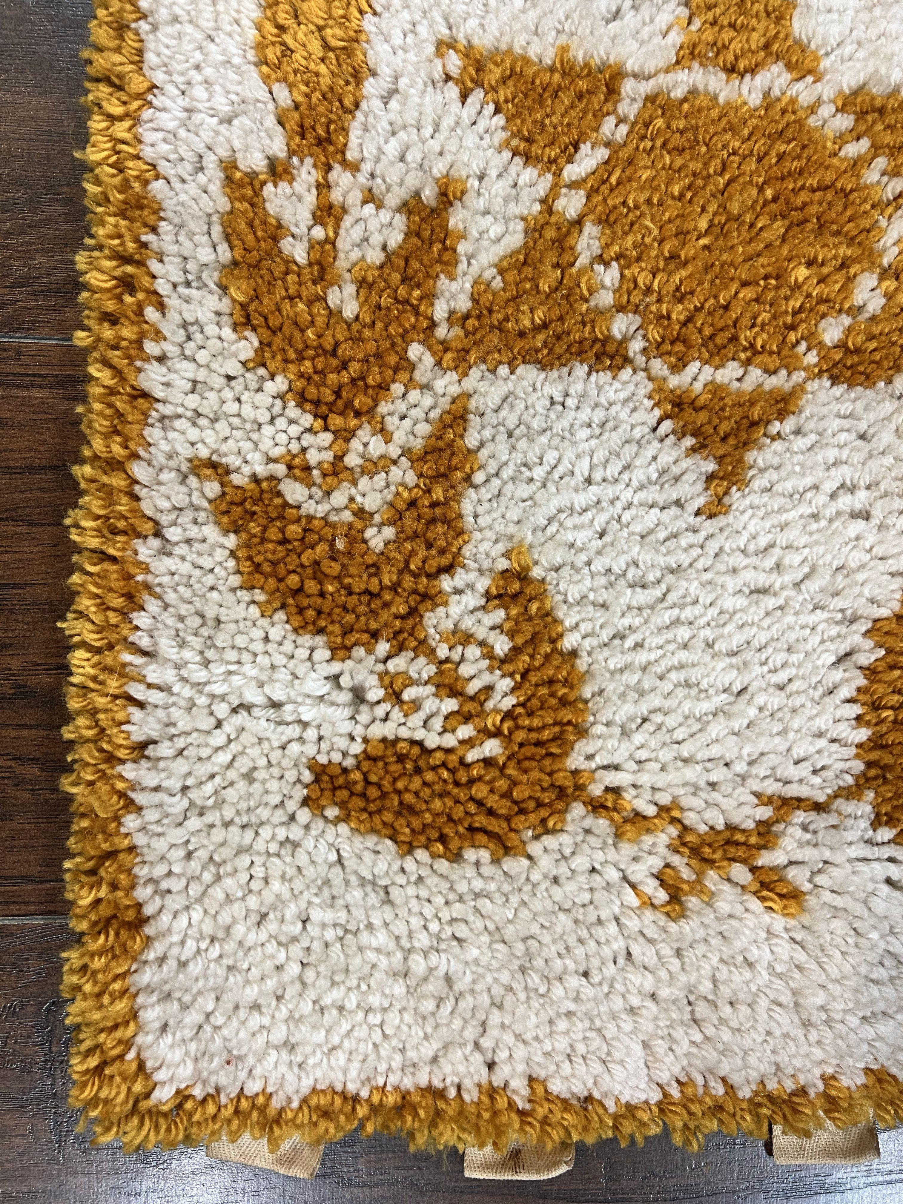 Unique Judaica Wall Hanging Rug 1.5 x 4, Shalom Menorah Jewish Star Kiddush Cup Chai Wall Hanging, Vintage, Wool, Ivory and Orange - Jewel Rugs