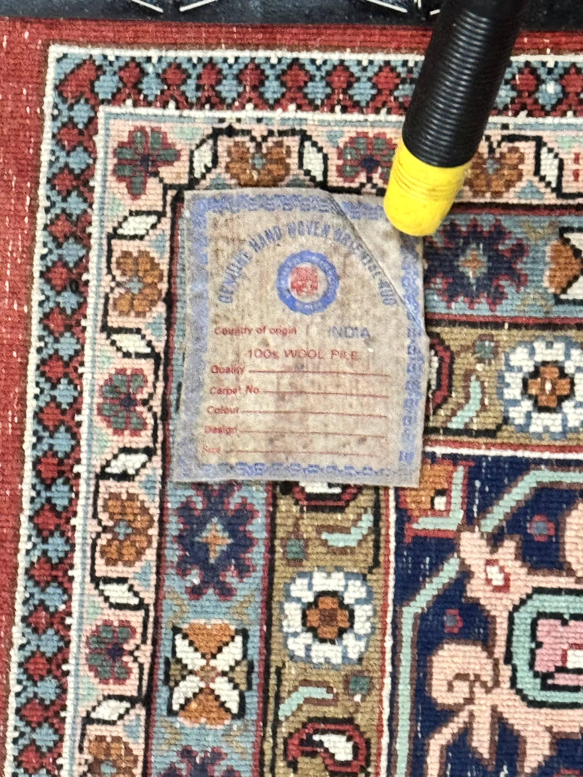 Indo Persian Bidjar Rug 8x10, Red Navy Blue, Herati Mahi Pattern, Vintage Handmade Wool Carpet - Jewel Rugs