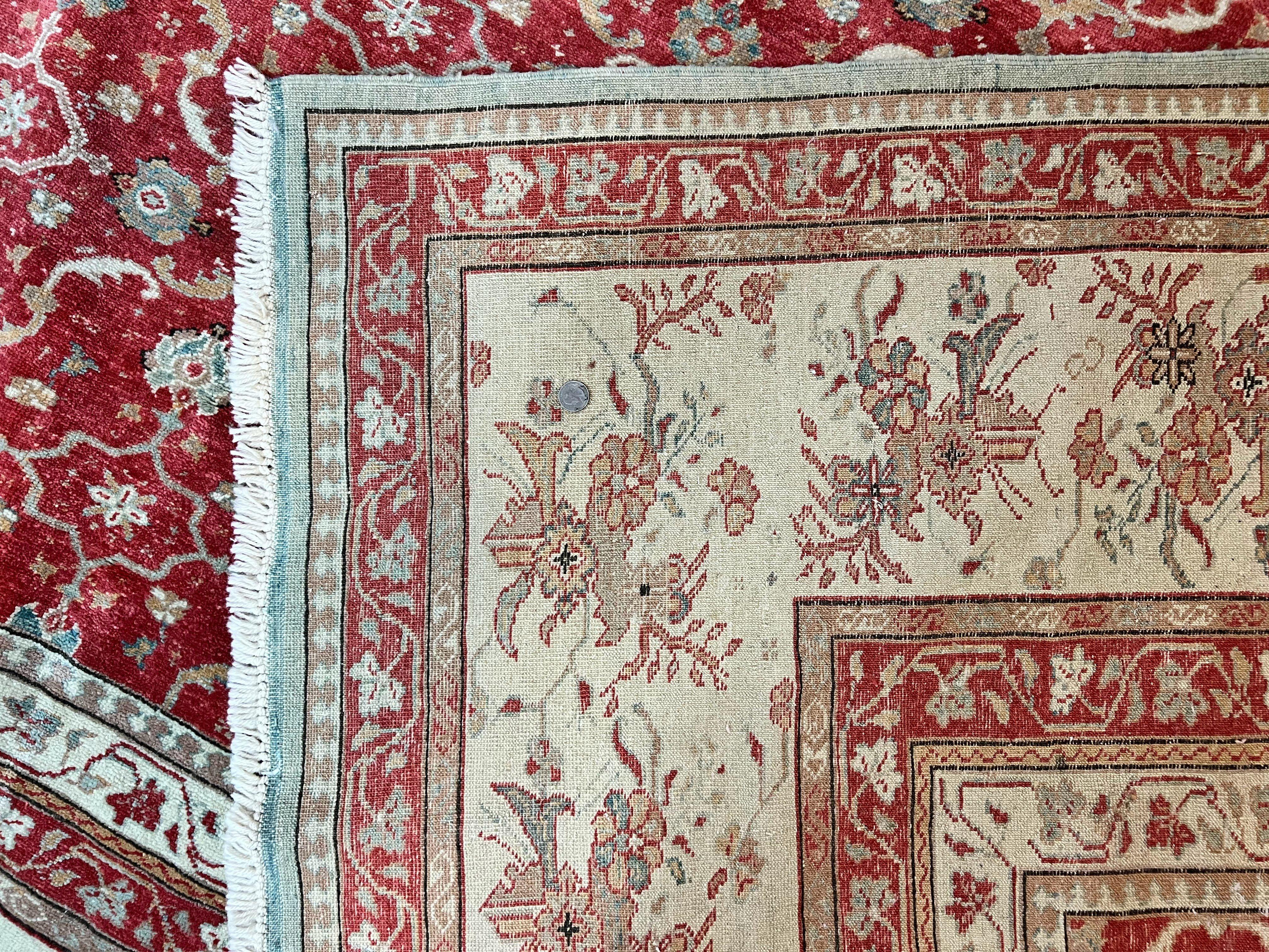 Turkish Oushak Rug 12x18, Wool Hand Knotted Vintage Carpet, Red & Oatmeal, 12 x 18 Palace SIze Handmade Oriental Rug - Jewel Rugs