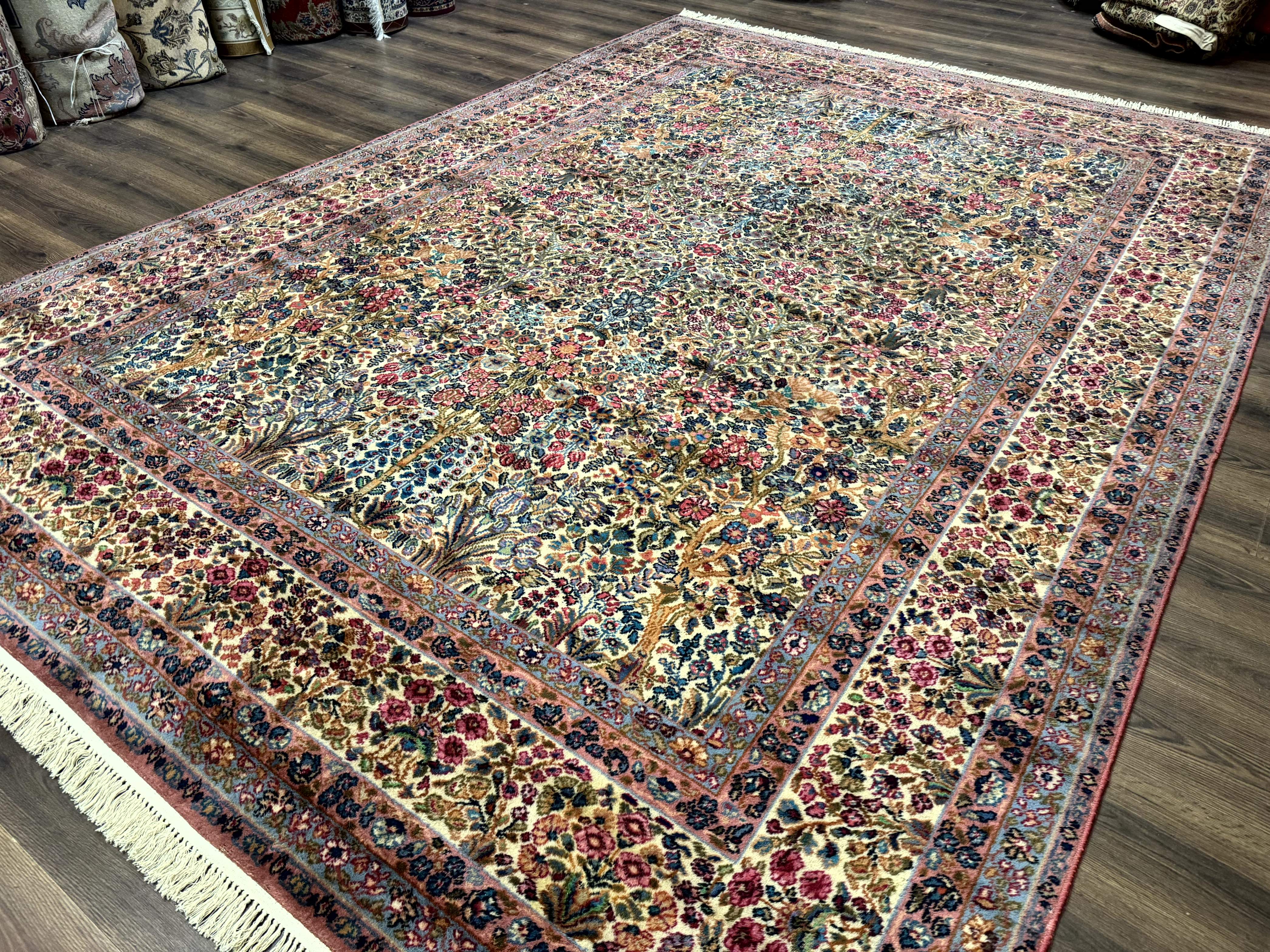 Karastan Rug 9x12, Lanamar Kirman #5519, Wool Antique Floral Karastan Carpet, Tree of Life Design - Jewel Rugs